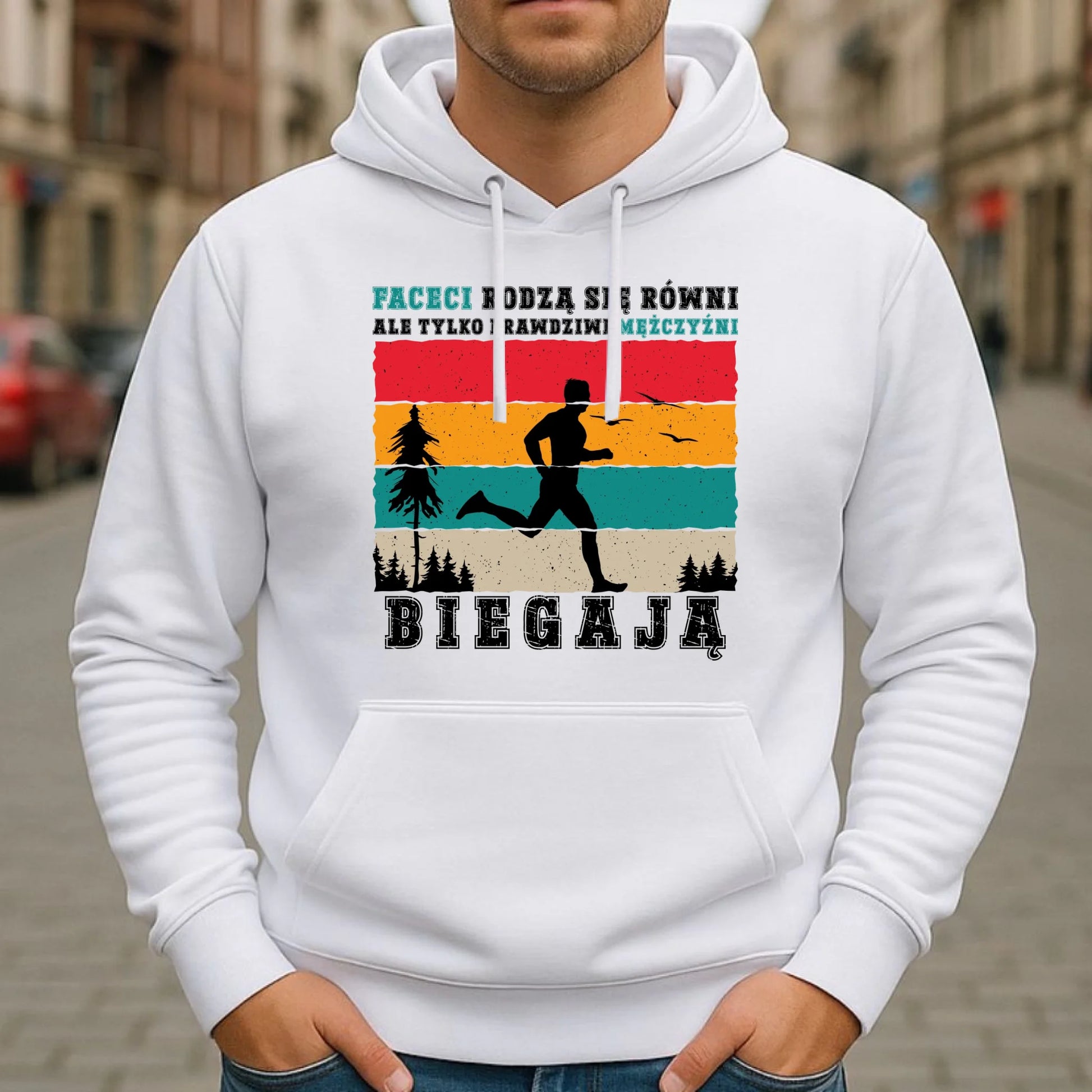 Bluza męska z kapturem dla biegacza - Prawdziwi mężczyźni biegają HB02 - StoryCups.pl