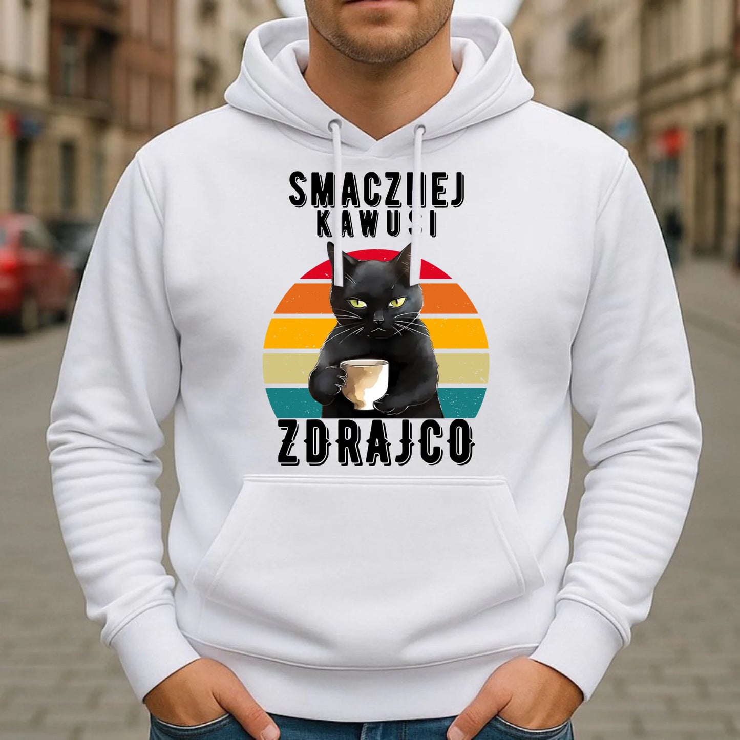 Bluza męska z kapturem na odejście z pracy - Smacznej kawusi zdrajco OP03 - StoryCups.pl