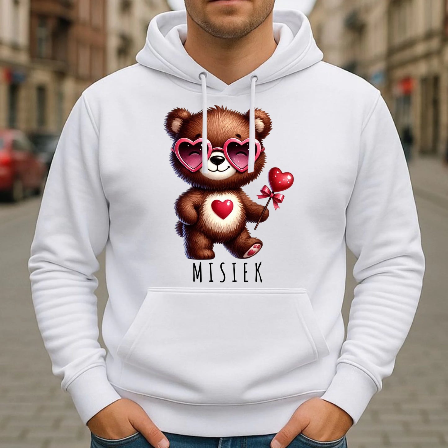 Bluza męska z kapturem - Misiek z sercem W34 - StoryCups.pl