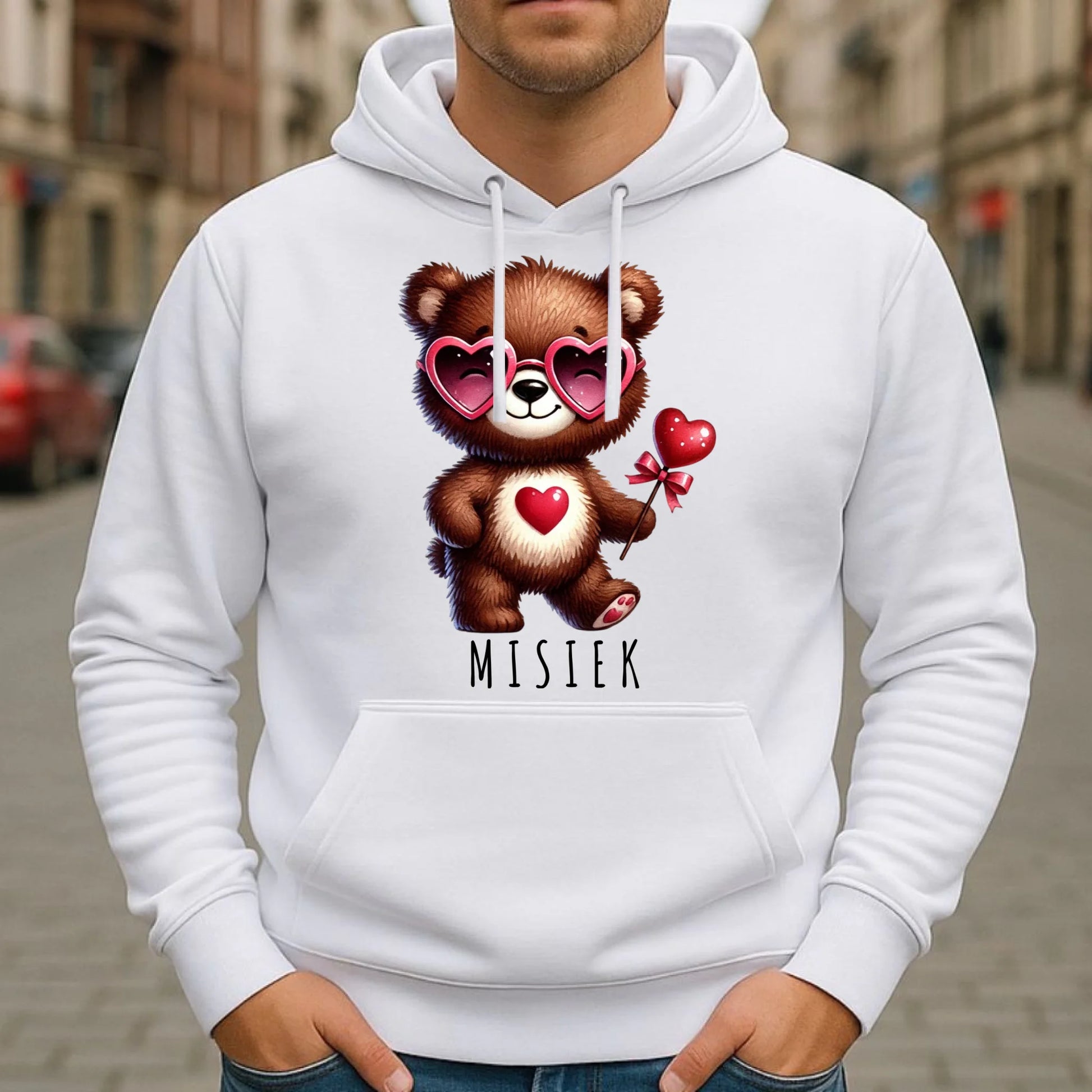 Bluza męska z kapturem - Misiek z sercem W34 - StoryCups.pl