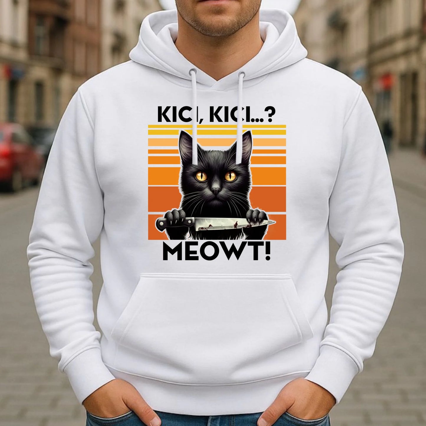 Bluza męska z kapturem - Kot z nożem - Kici, kici... MEOWT! HL17 - StoryCups.pl