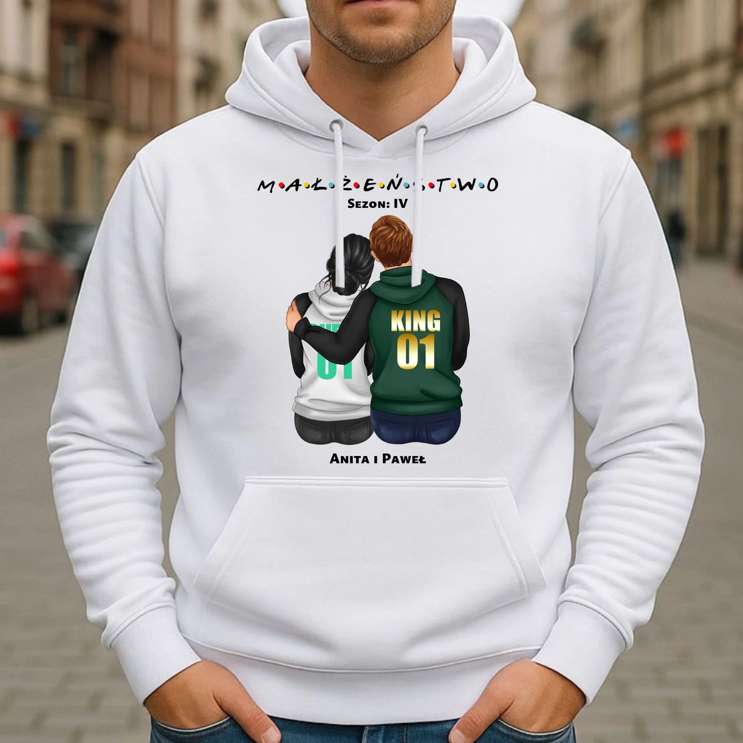 Bluza męska z kapturem dla par - personalizowany prezent dla męża na rocznicę ślubu – Małżeństwo W05 - StoryCups.pl