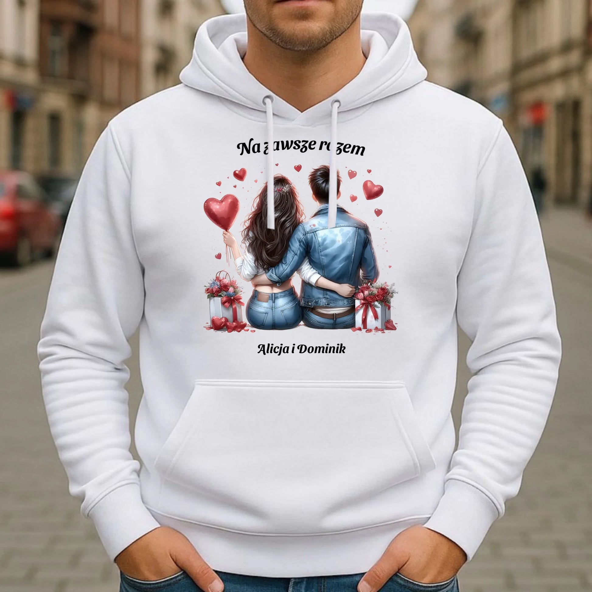 Bluza męska z kapturem dla par - prezent dla chłopaka - Na zawsze razem - personalizowana W07 - StoryCups.pl