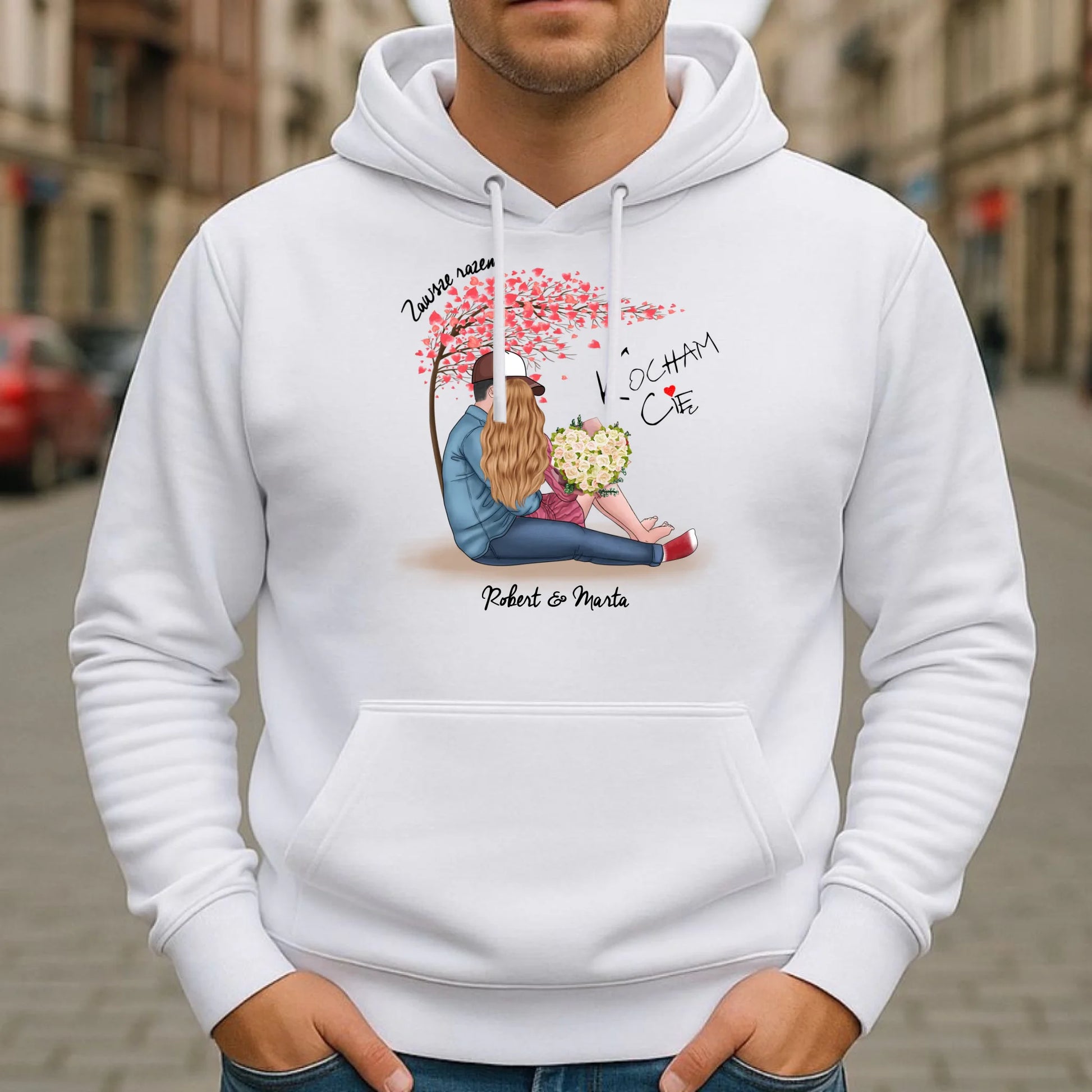 Bluza męska z kapturem dla par - prezent dla chłopaka narzeczonego męża - Zawsze razem - personalizowana W04 - StoryCups.pl
