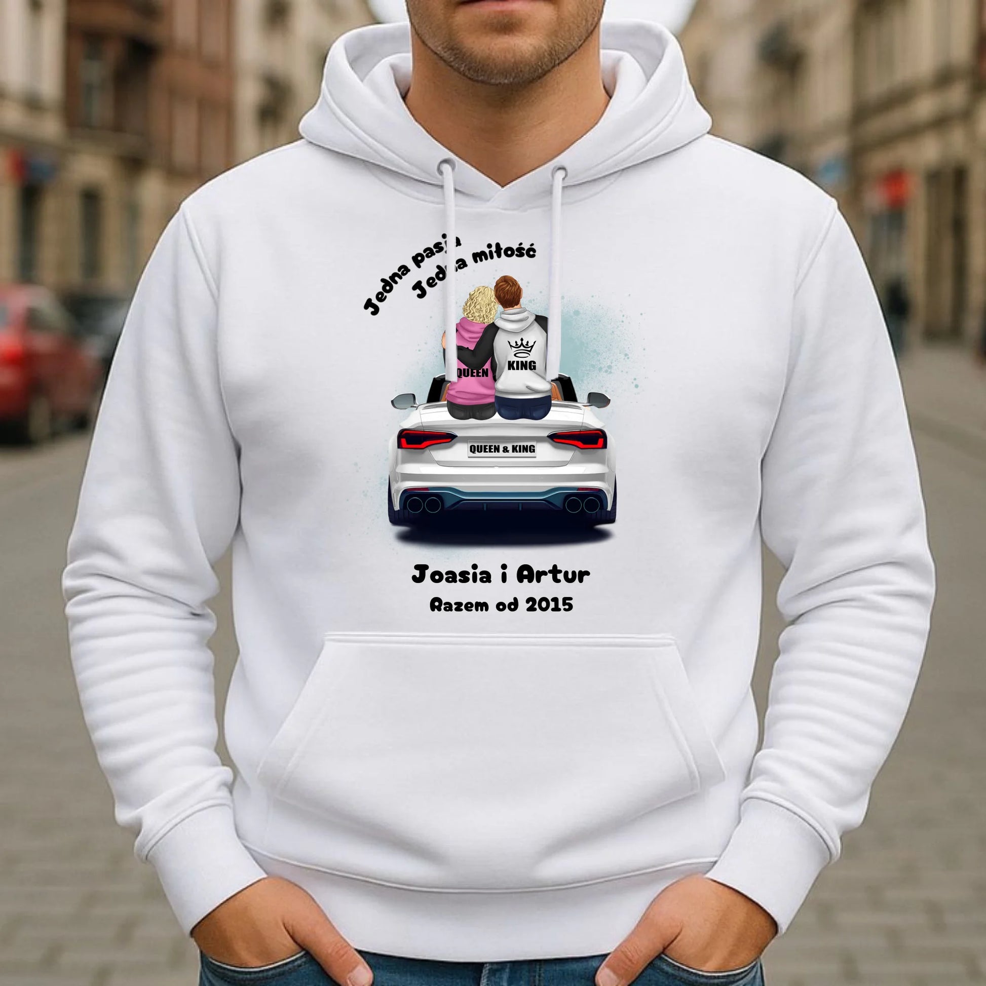 Bluza męska z kapturem dla par - personalizowany prezent dla chłopaka - Jedna miłość W06 - StoryCups.pl