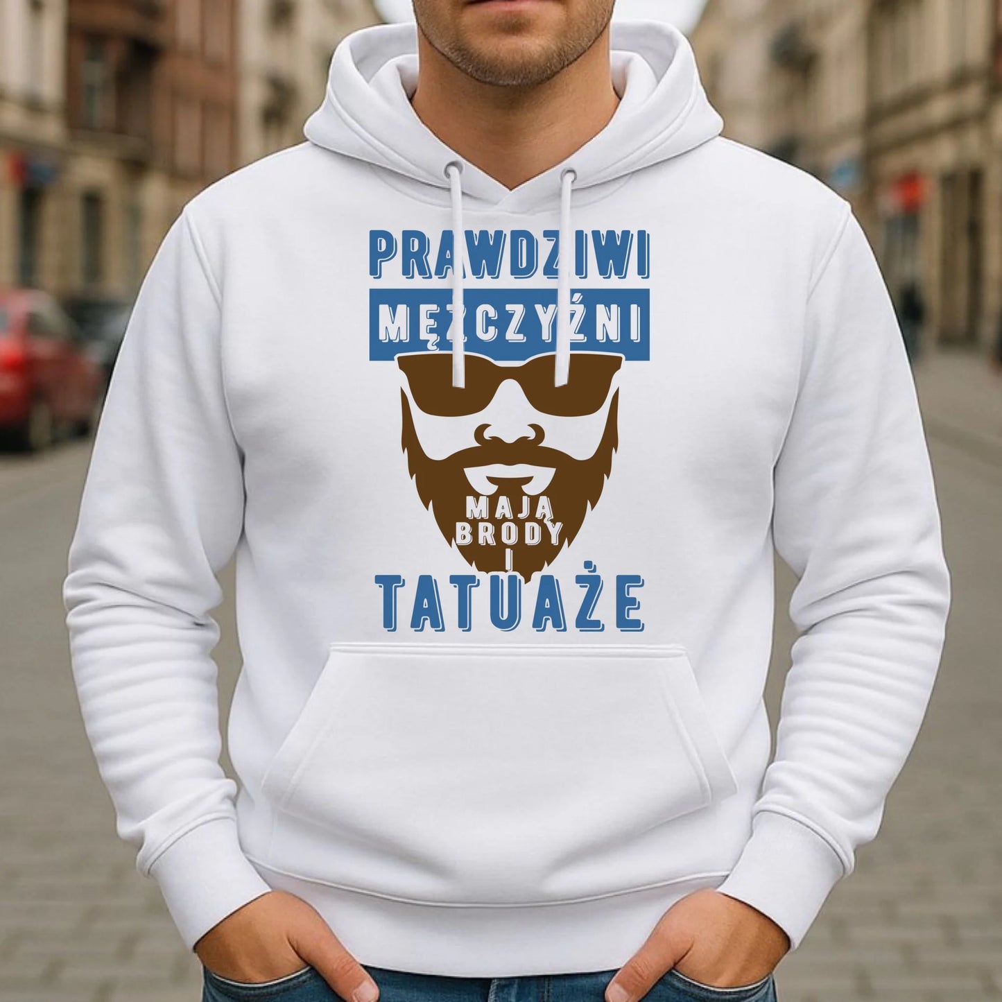 Bluza męska z kapturem - Prezent dla faceta - Prawdziwi mężczyźni mają brody i tatuaże DCH22 - StoryCups.pl