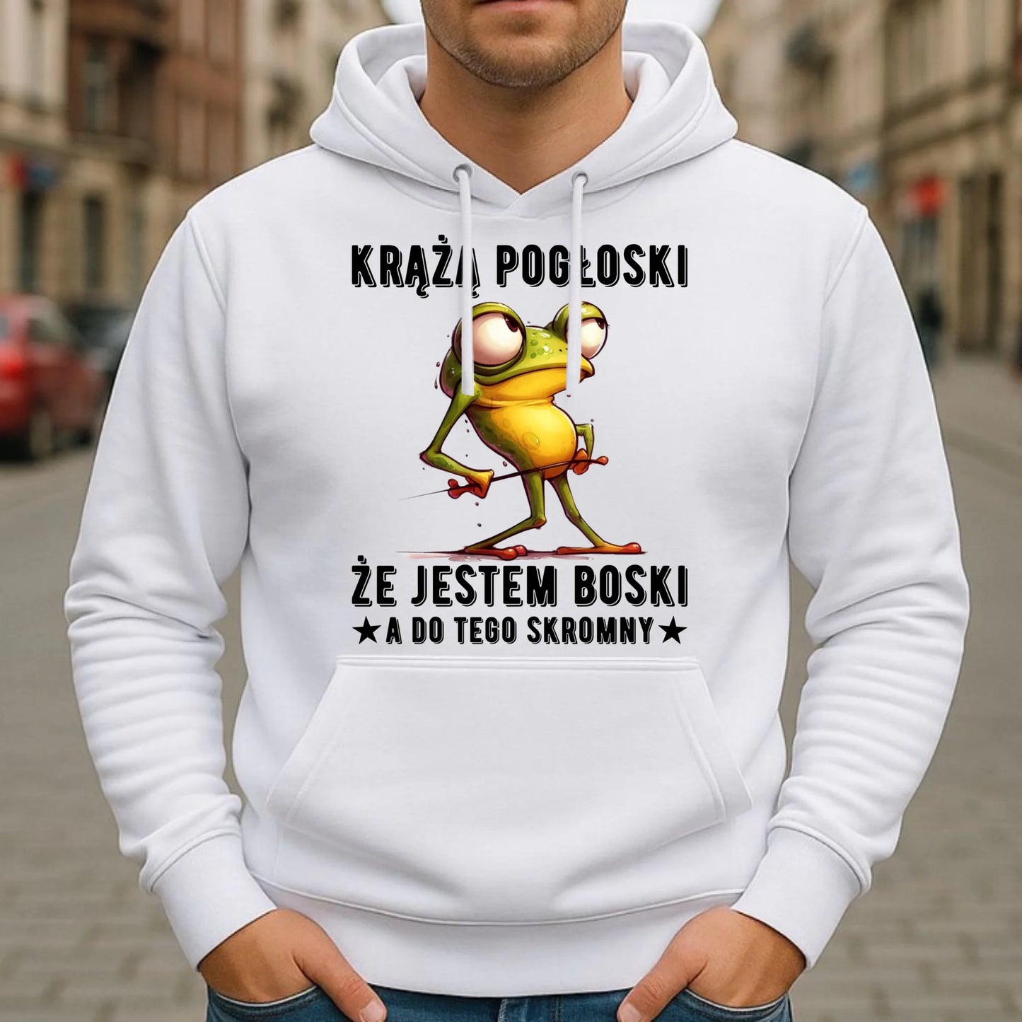 Bluza męska z kapturem - prezent dla chłopaka - Jestem boski DCH15 - StoryCups.pl