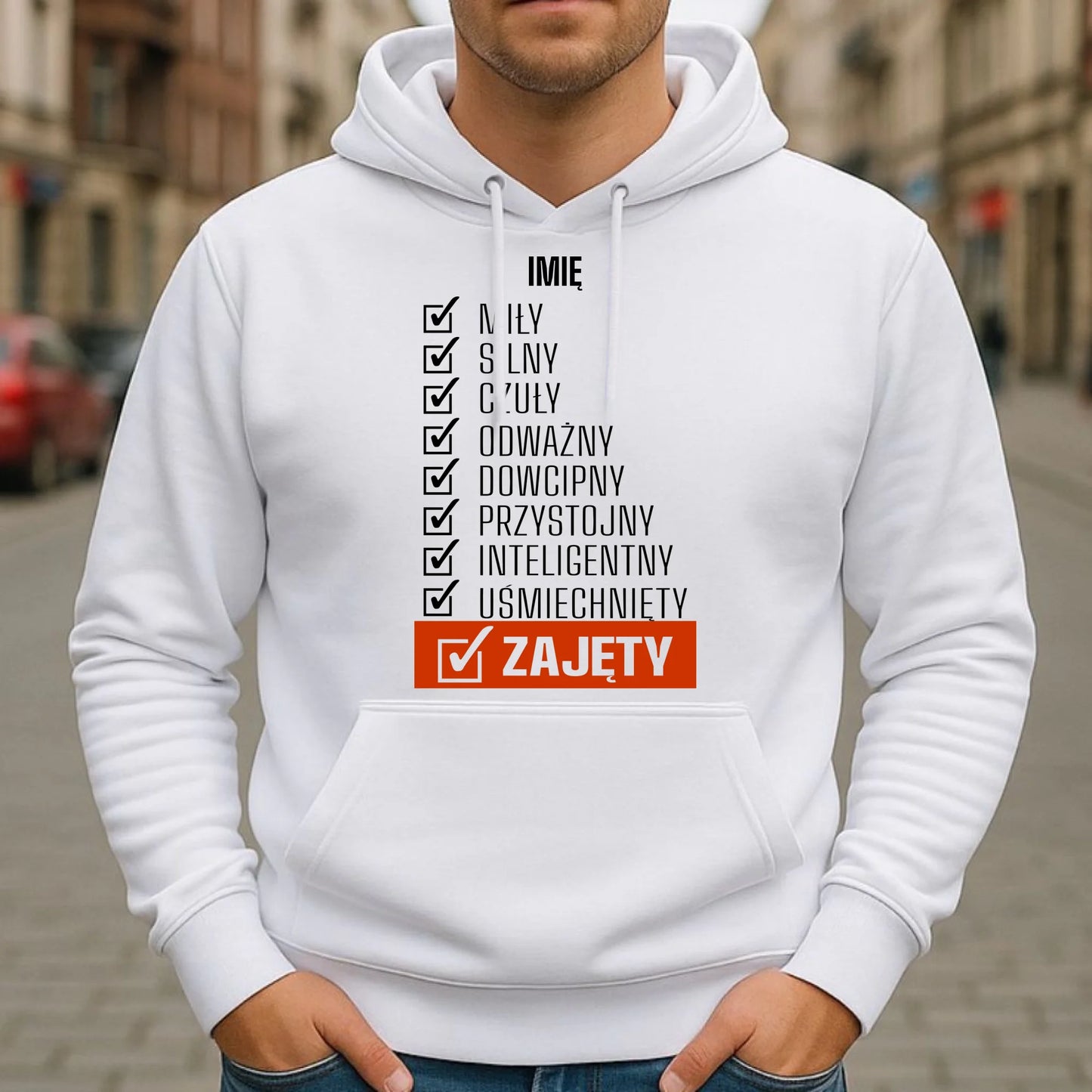 Bluza męska z kapturem - Zajęty prezent dla chłopaka męża narzeczonego - personalizowana DCH05 - StoryCups.pl