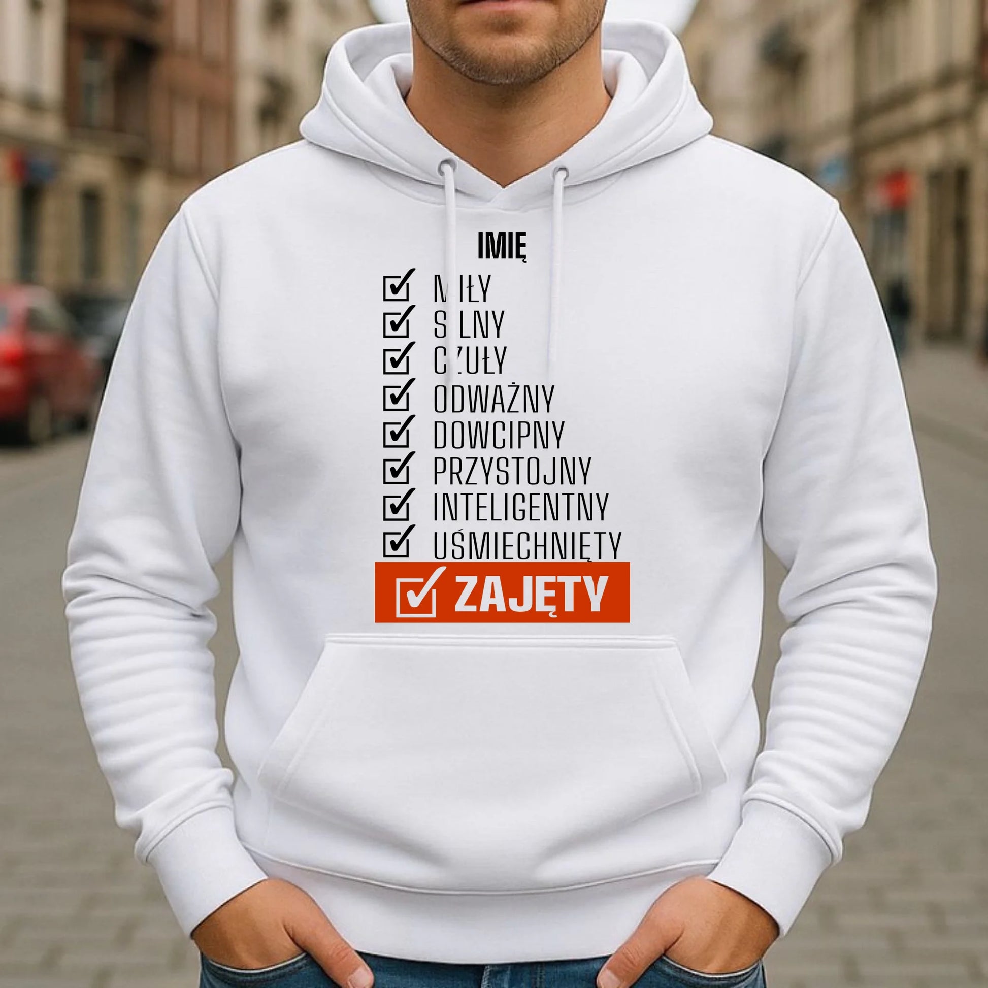 Bluza męska z kapturem - Zajęty prezent dla chłopaka męża narzeczonego - personalizowana DCH05 - StoryCups.pl