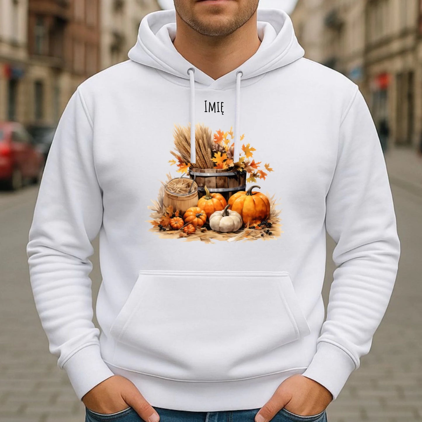Bluza męska z kapturem na jesień - Harvest vibes - personalizowana JS09 - StoryCups.pl