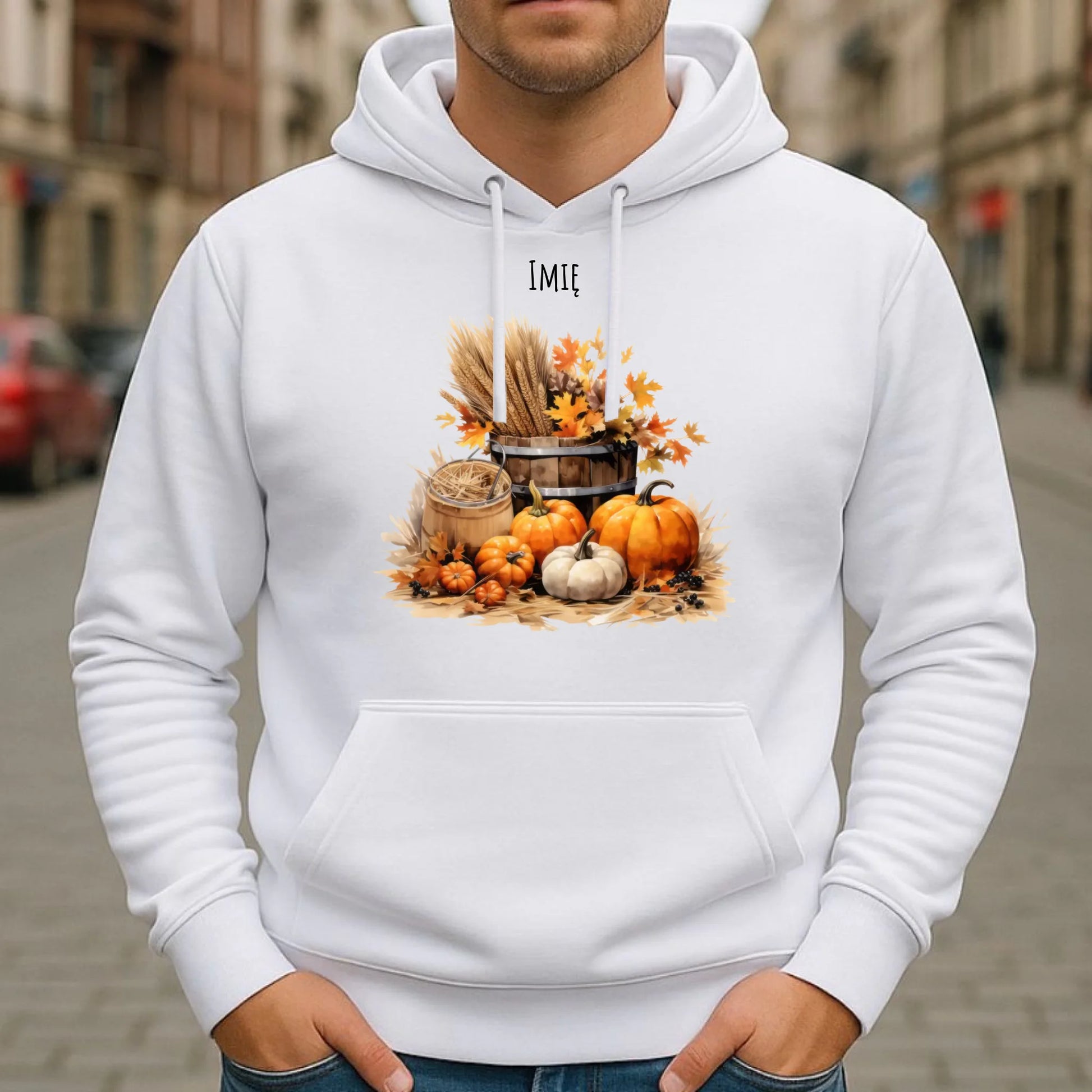 Bluza męska z kapturem na jesień - Harvest vibes - personalizowana JS09 - StoryCups.pl