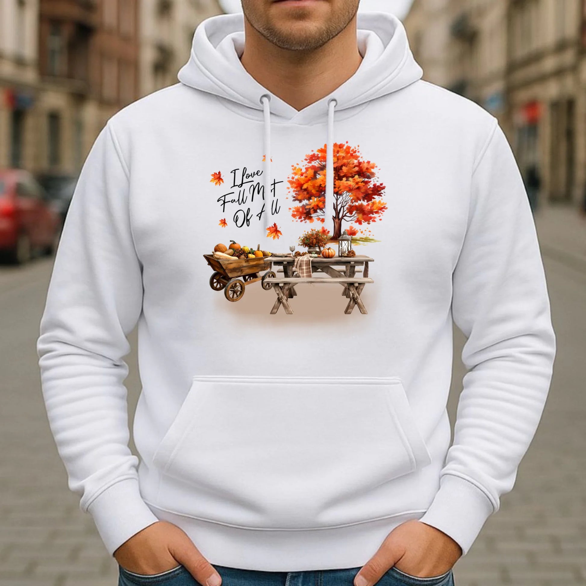 Bluza męska z kapturem jesienna – Jesienny piknik z dyniami JS04 - StoryCups.pl