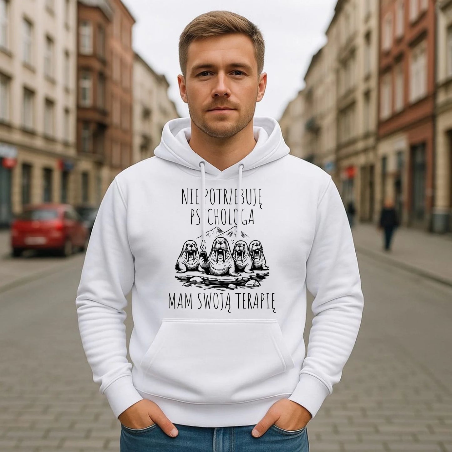 Bluza męska z kapturem - prezent dla morsa - Nie potrzebuję psychologa HM14 - StoryCups.pl