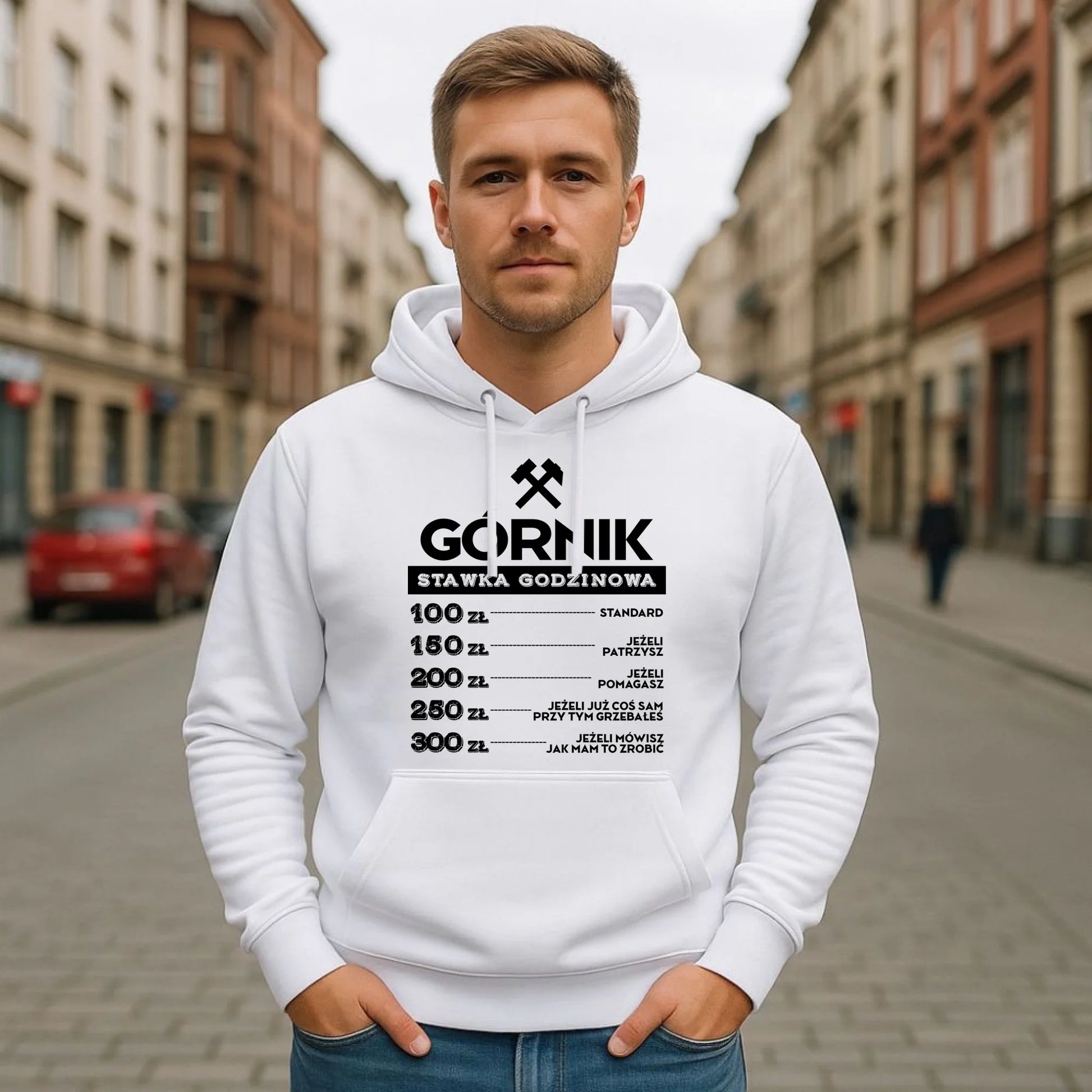 Bluza męska z kapturem - prezent dla górnika - Górnik stawka godzinowa G14 - StoryCups.pl