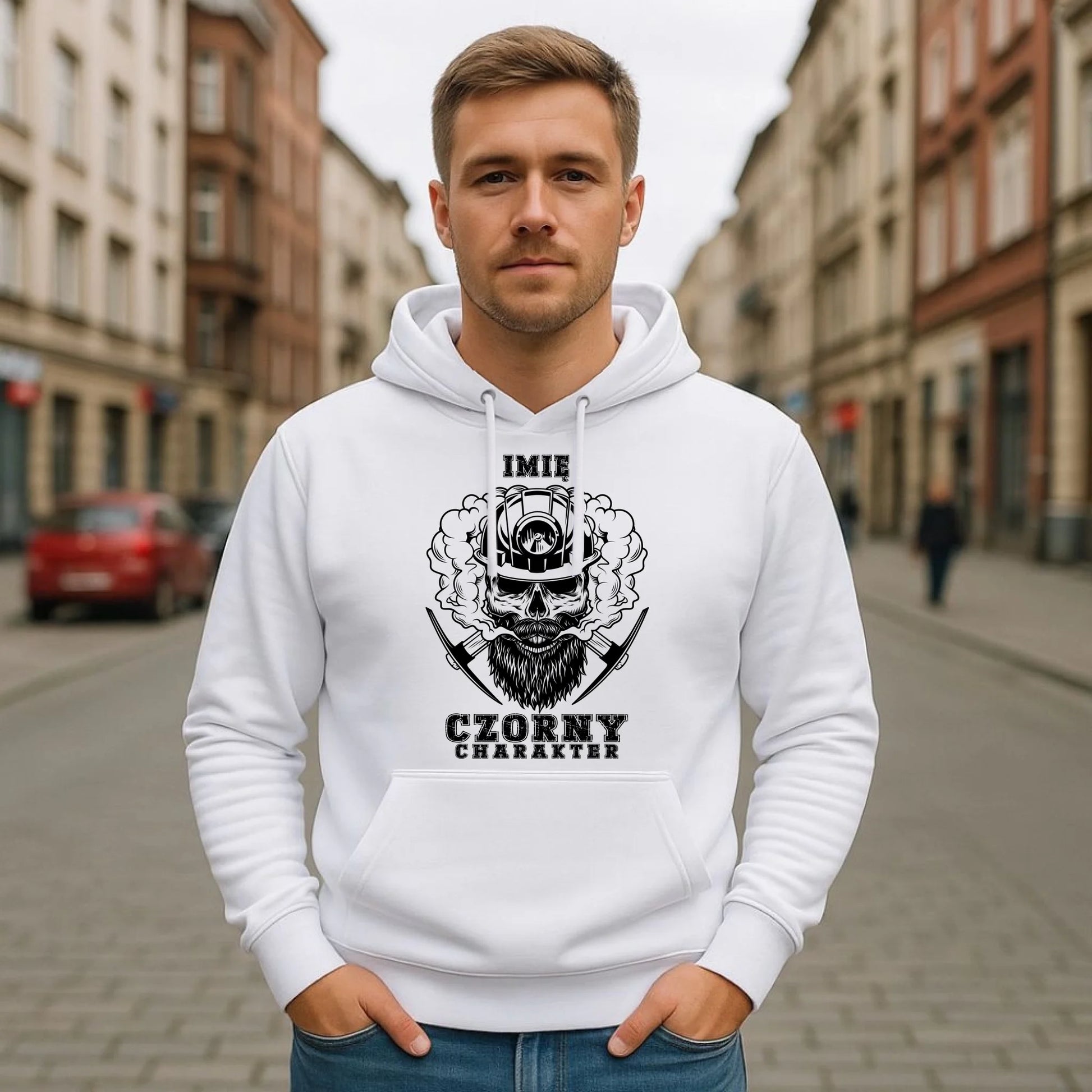 Bluza męska z kapturem - prezent dla górnika - Czorny charakter - personalizowana G06 - StoryCups.pl
