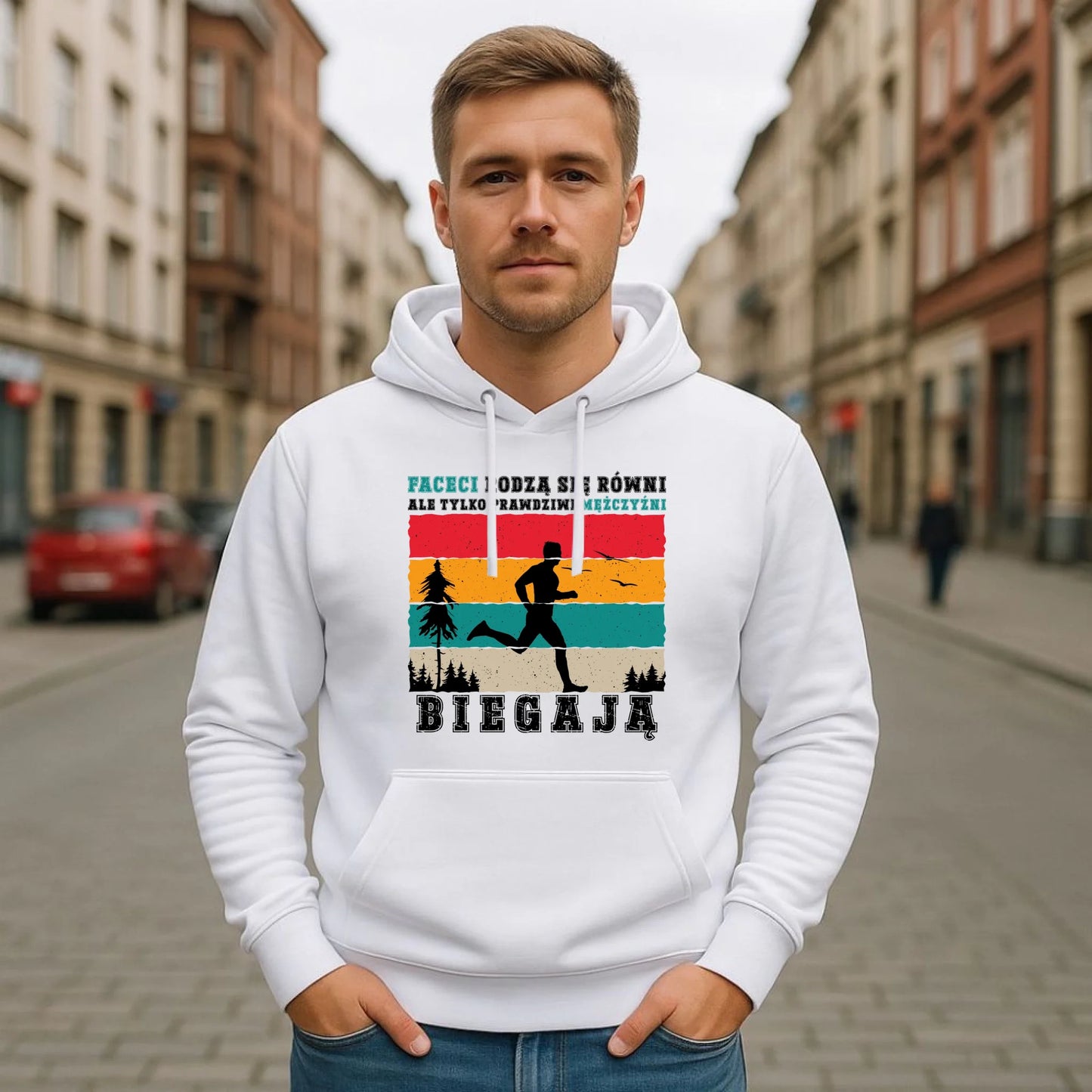 Bluza męska z kapturem dla biegacza - Prawdziwi mężczyźni biegają HB02 - StoryCups.pl