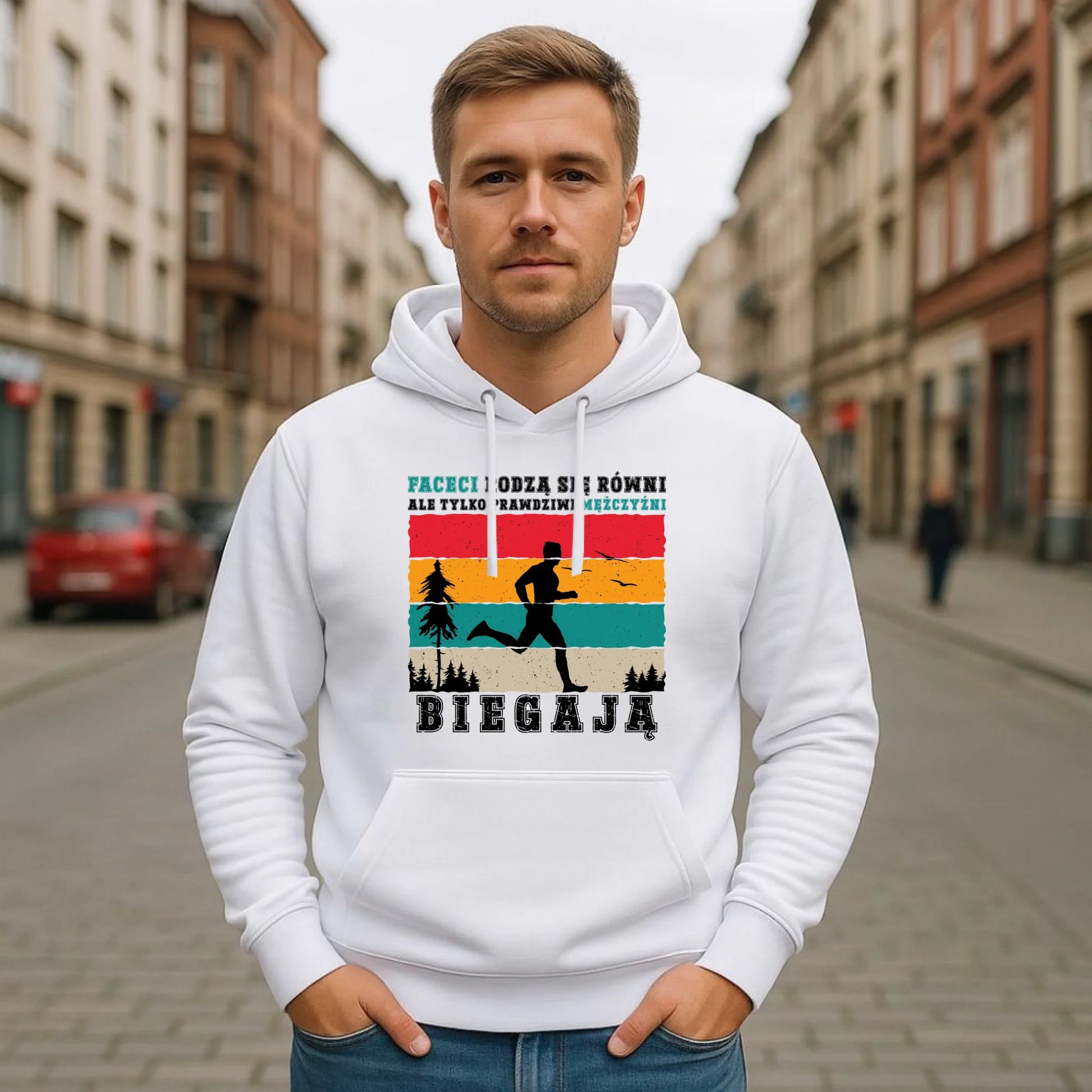 Bluza męska z kapturem dla biegacza - Prawdziwi mężczyźni biegają HB02 - StoryCups.pl