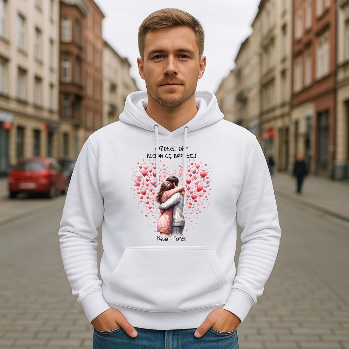 Bluza męska z kapturem dla par - prezent dla chłopaka - Kocham Cię - personalizowana W09 - StoryCups.pl