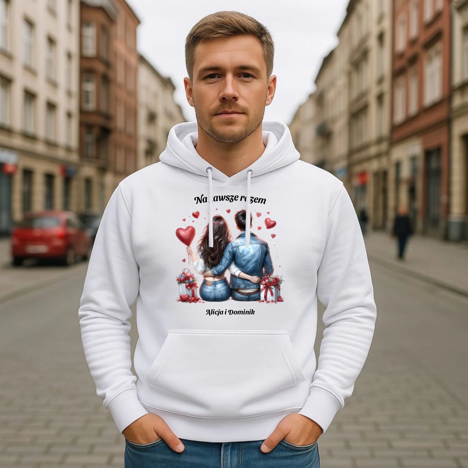 Bluza męska z kapturem dla par - prezent dla chłopaka - Na zawsze razem - personalizowana W07 - StoryCups.pl