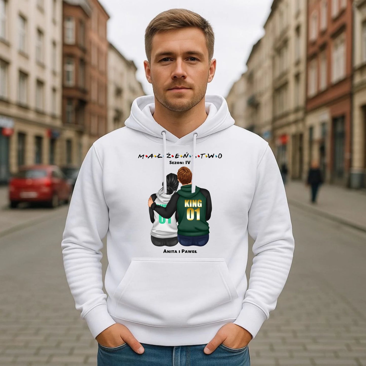 Bluza męska z kapturem dla par - personalizowany prezent dla męża na rocznicę ślubu – Małżeństwo W05 - StoryCups.pl