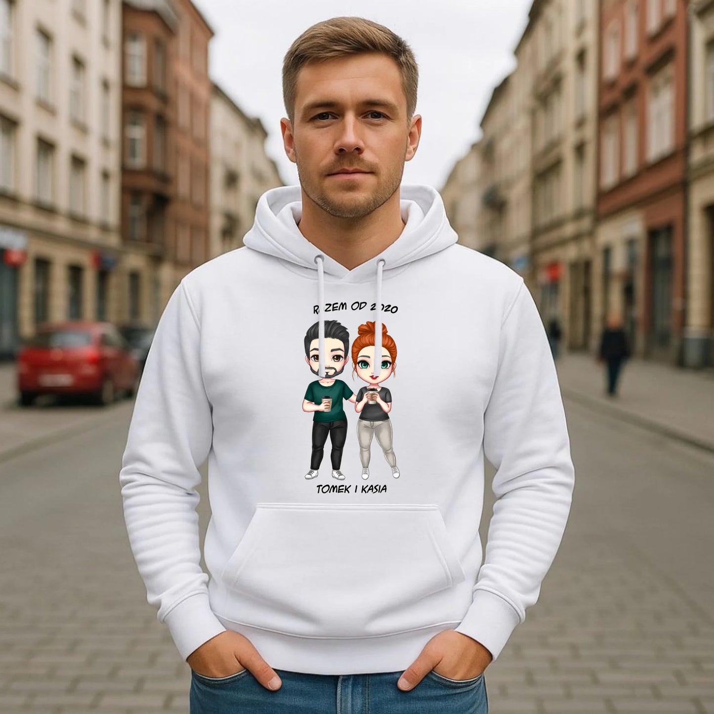 Bluza męska z kapturem dla par - prezent dla chłopaka narzeczonego męża - personalizowana W01 - StoryCups.pl