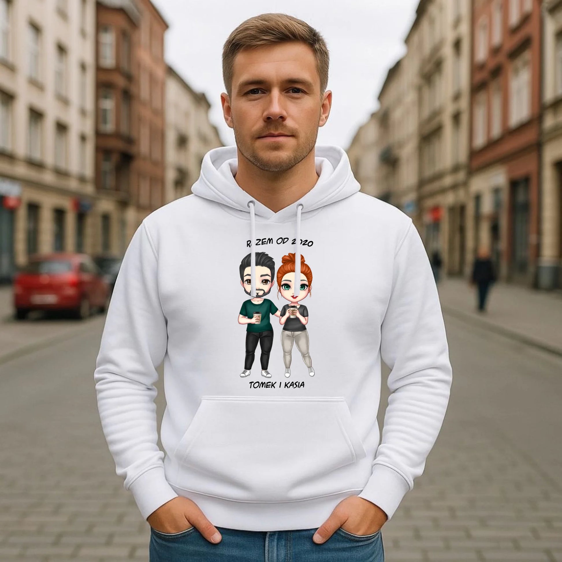 Bluza męska z kapturem dla par - prezent dla chłopaka narzeczonego męża - personalizowana W01 - StoryCups.pl