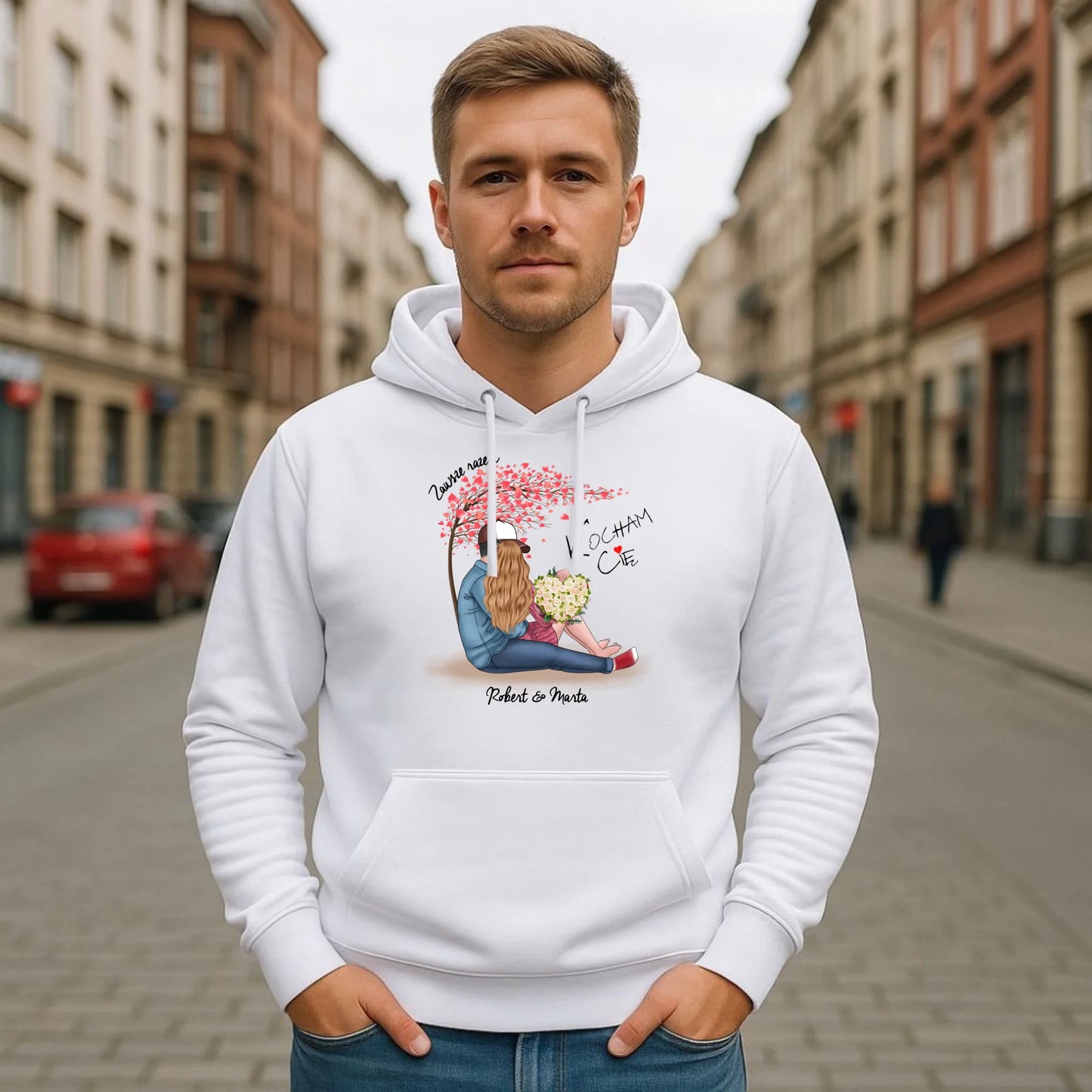 Bluza męska z kapturem dla par - prezent dla chłopaka narzeczonego męża - Zawsze razem - personalizowana W04 - StoryCups.pl