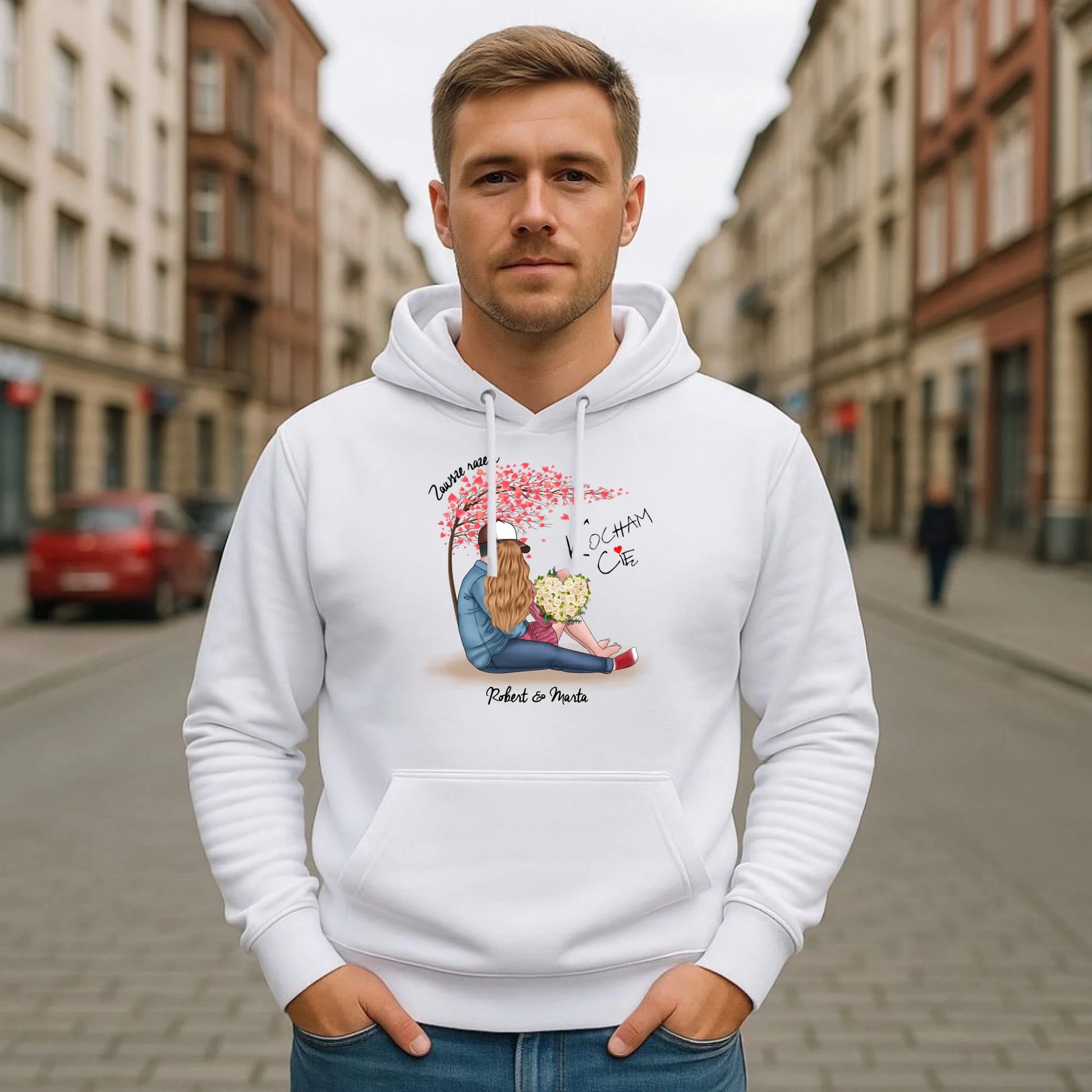 Bluza męska z kapturem dla par - prezent dla chłopaka narzeczonego męża - Zawsze razem - personalizowana W04 - StoryCups.pl