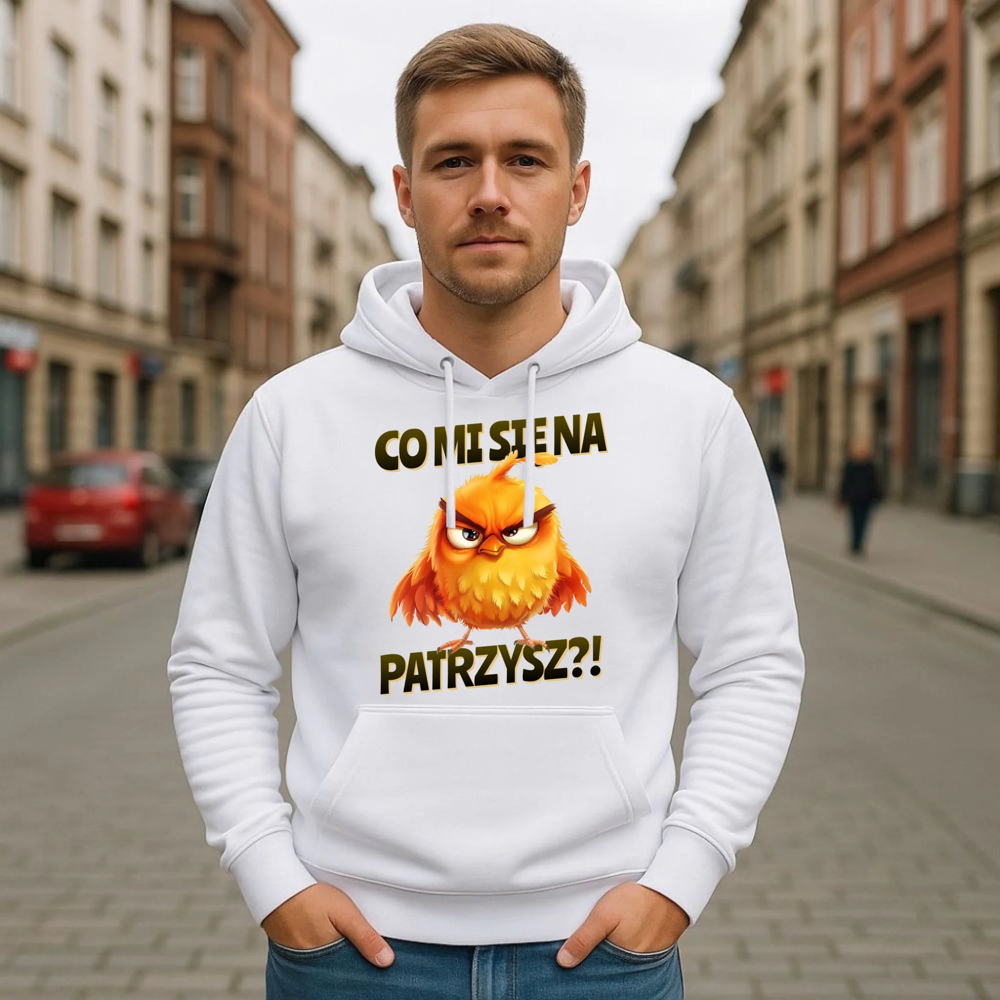 Bluza męska z kapturem - Prezent dla chłopaka kolegi - Co mi się na ptaka patrzysz DCH24 - StoryCups.pl