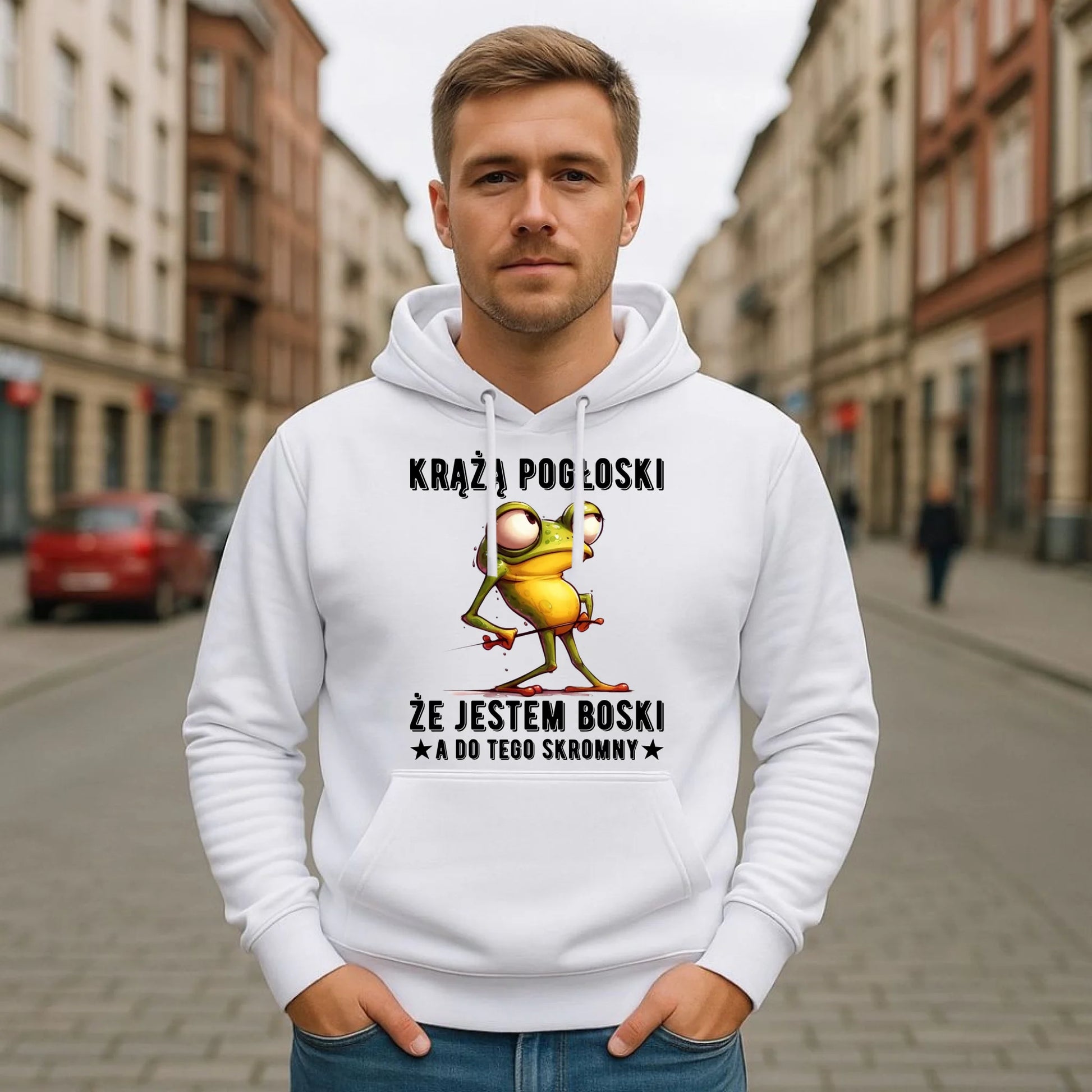 Bluza męska z kapturem - prezent dla chłopaka - Jestem boski DCH15 - StoryCups.pl