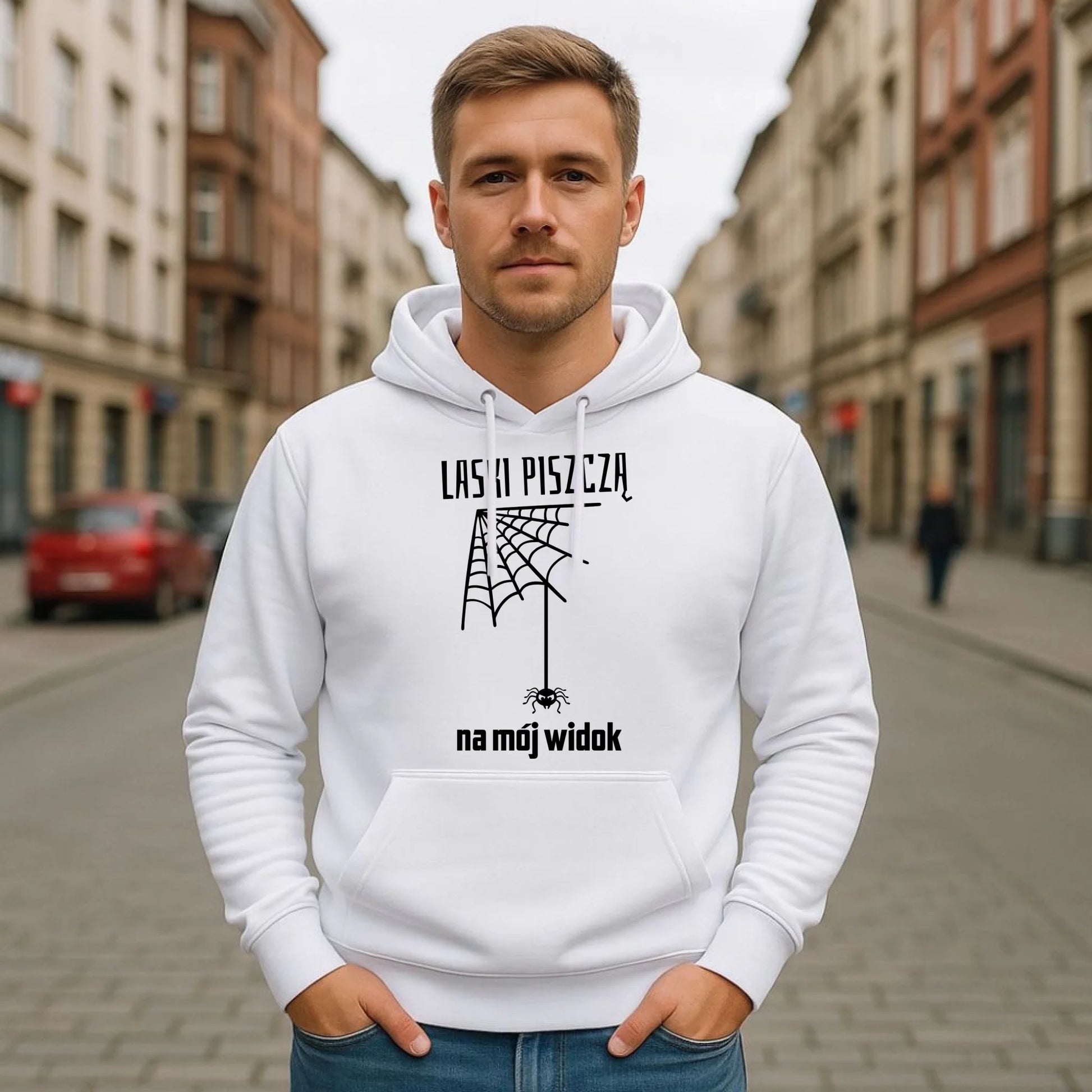 Bluza męska z kapturem - prezent dla chłopaka - Laski piszczą na mój widok DCH13 - StoryCups.pl