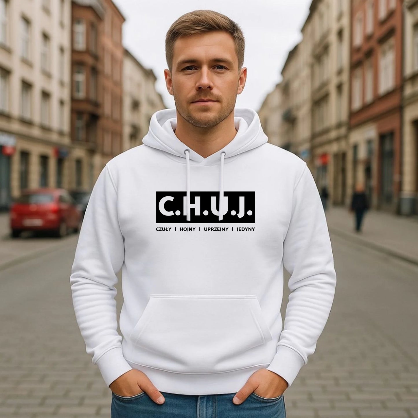 Bluza męska z kapturem - prezent dla kolegi na Dzień Chłopaka przyjaciela - C.H.U.J. - bez cenzury DCH12 - StoryCups.pl