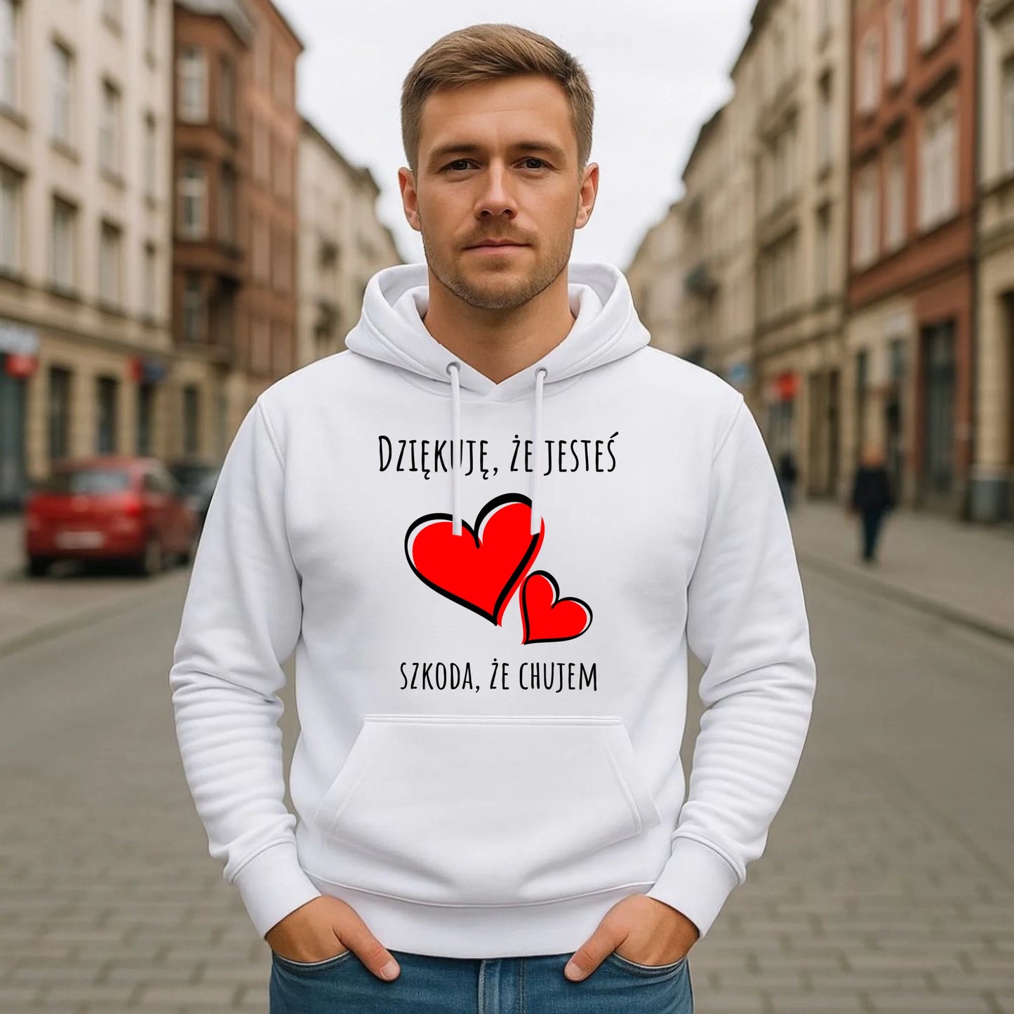 Bluza męska z kapturem - Dziękuję, że jesteś szkoda, że ch#jem - bez cenzury DCH10 - StoryCups.pl