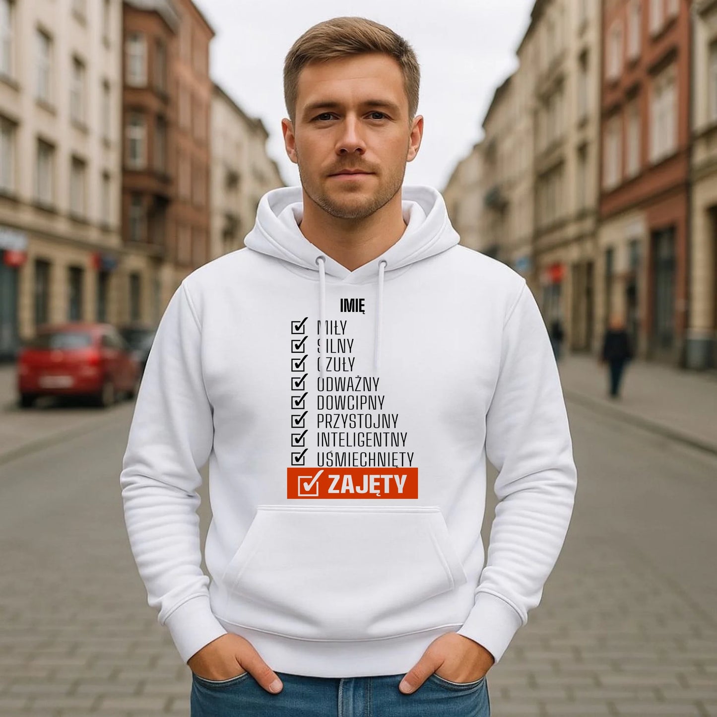 Bluza męska z kapturem - Zajęty prezent dla chłopaka męża narzeczonego - personalizowana DCH05 - StoryCups.pl