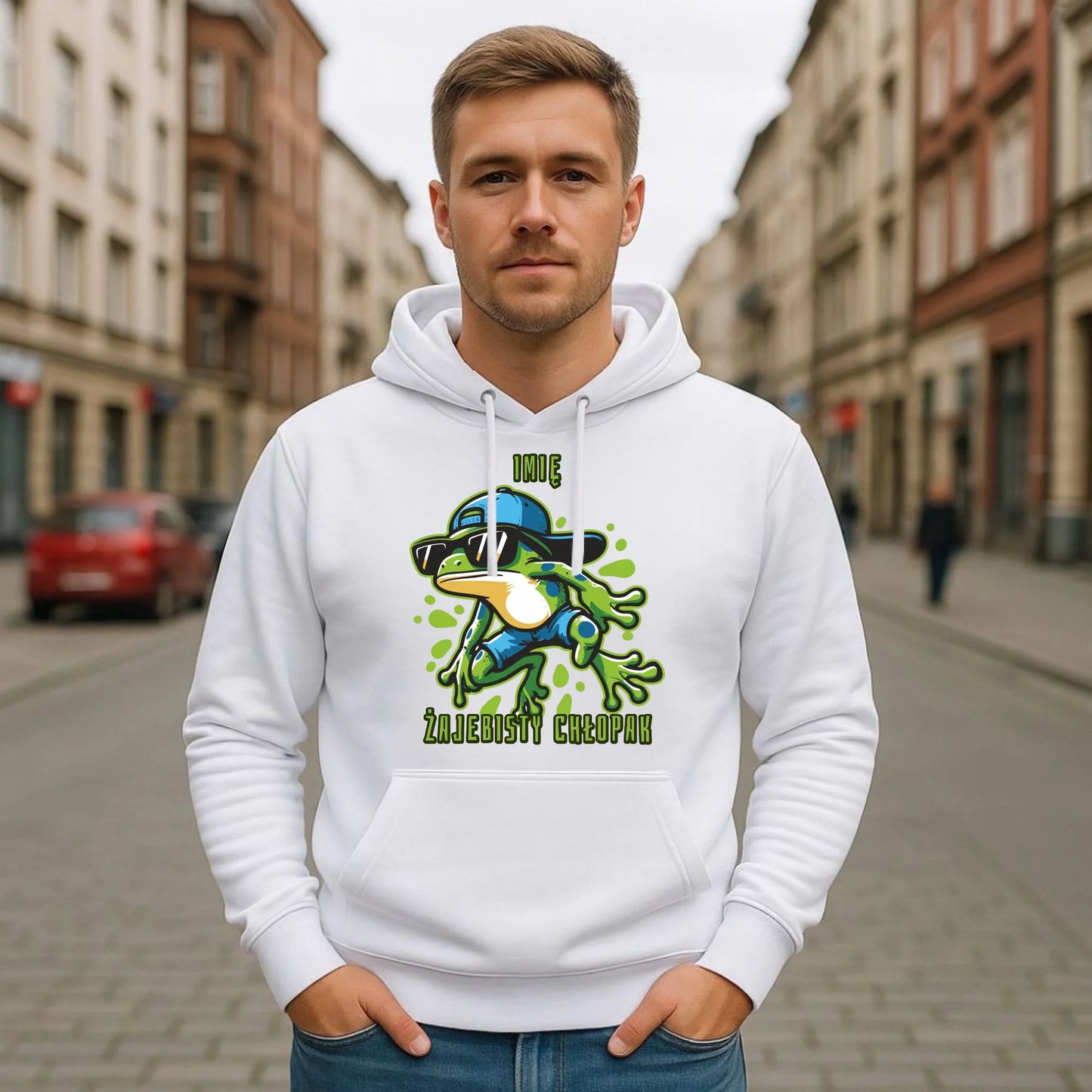 Bluza męska z kapturem - Żajebisty Chłopak prezent na Dzień Chłopaka - personalizowana DCH02 - StoryCups.pl