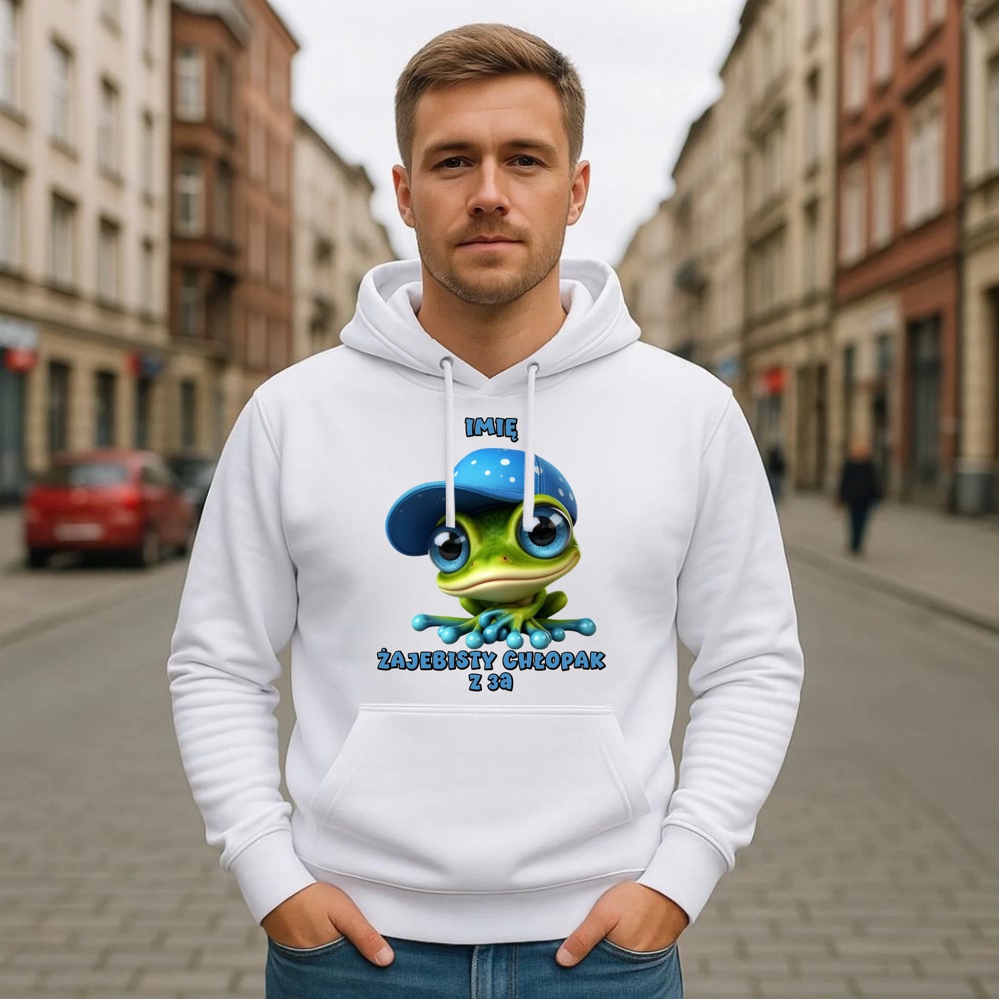 Bluza męska z kapturem na Dzień Chłopaka - Żajebisty Chłopak dla kolegów z klasy - personalizowana DCH01 - StoryCups.pl