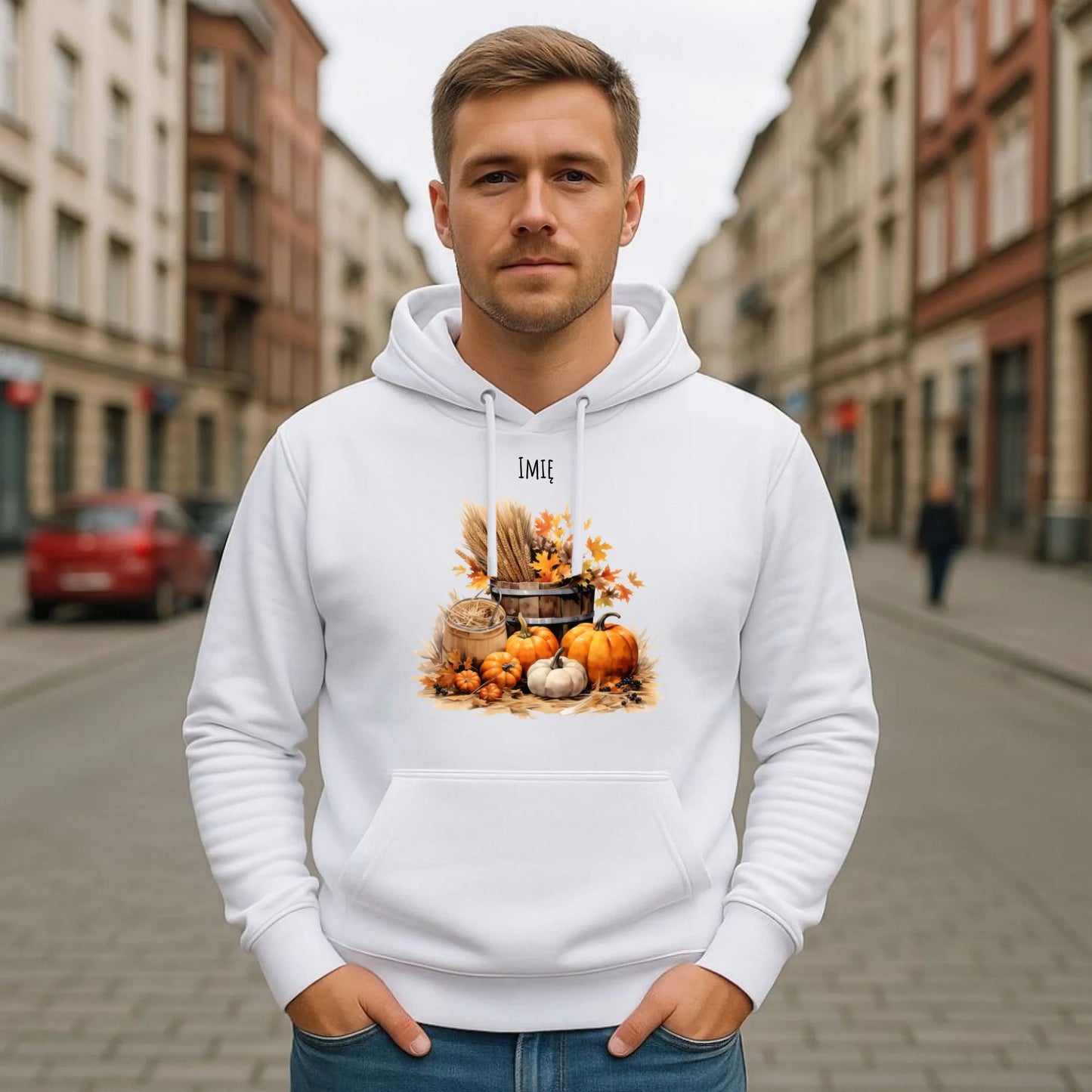 Bluza męska z kapturem na jesień - Harvest vibes - personalizowana JS09 - StoryCups.pl