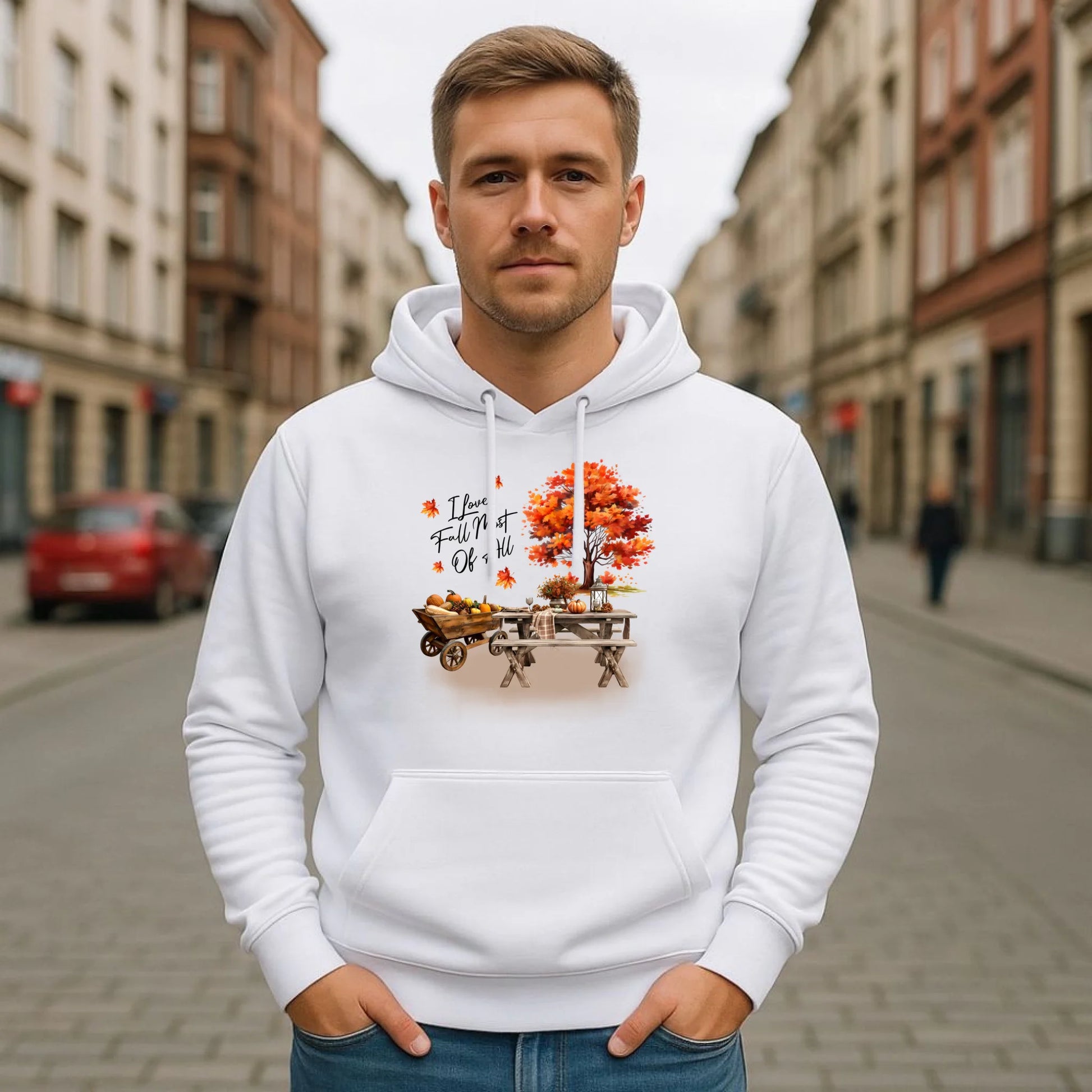 Bluza męska z kapturem jesienna – Jesienny piknik z dyniami JS04 - StoryCups.pl