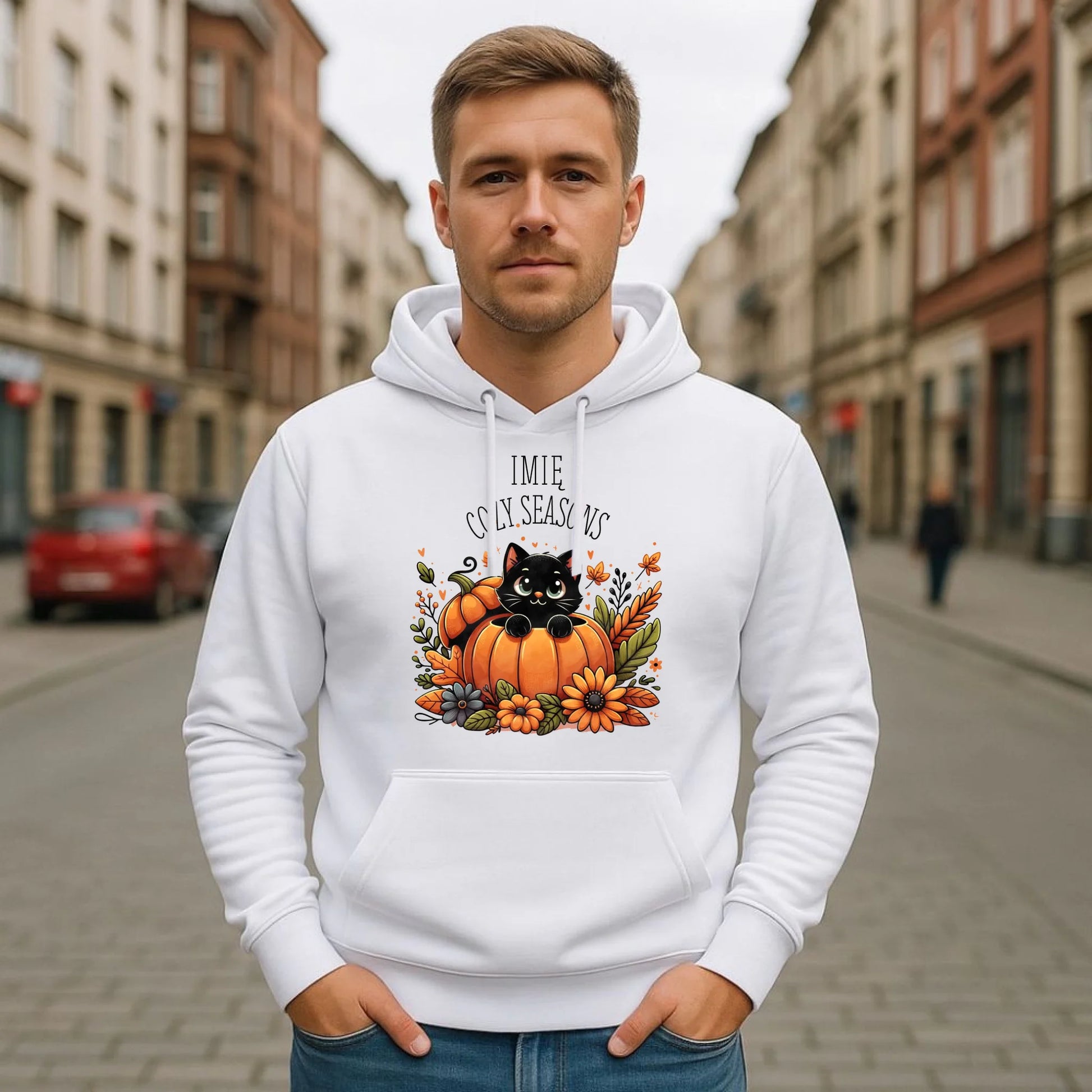 Bluza męska z kapturem jesienna - Cozy Seasons - personalizowana JS01 - StoryCups.pl