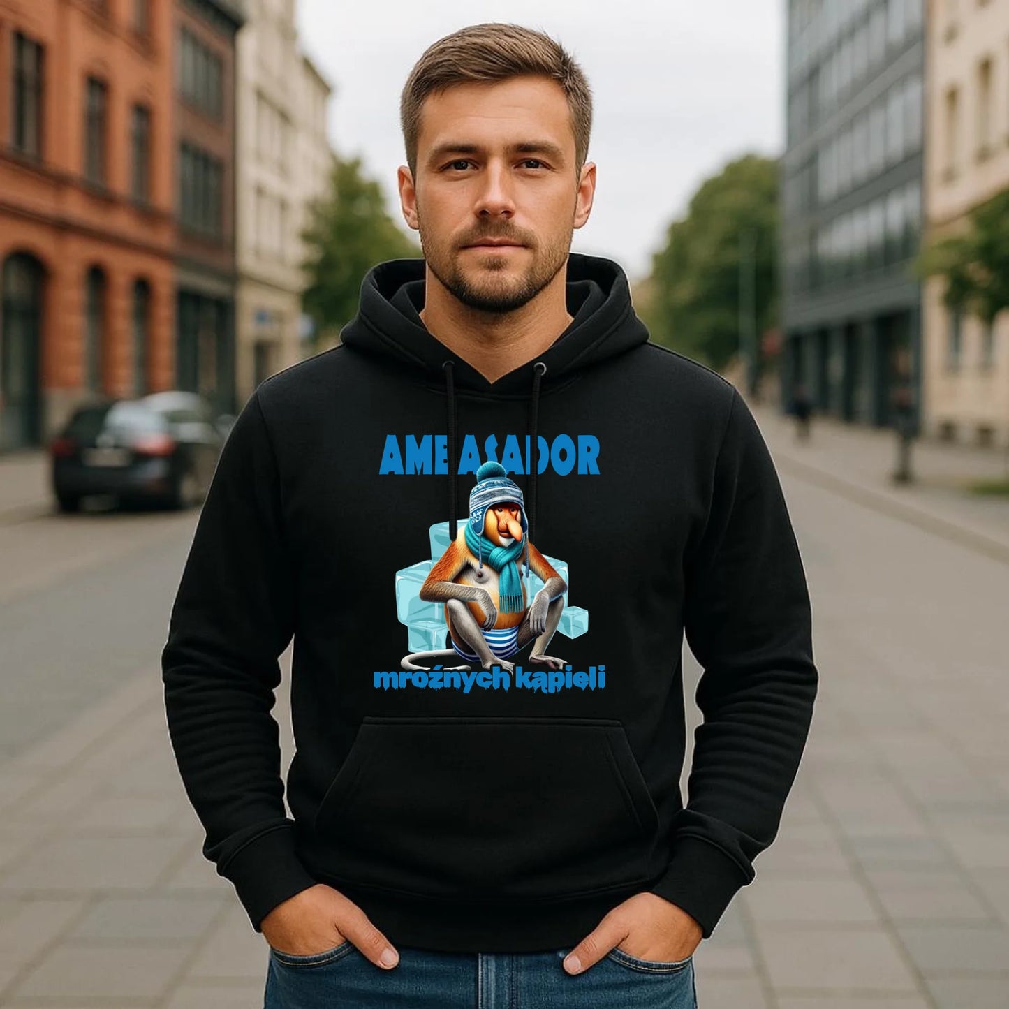 Bluza męska z kapturem - prezent dla morsa - Janusz Nosacz Mors - Ambasador mroźnych kąpieli HM03 - StoryCups.pl