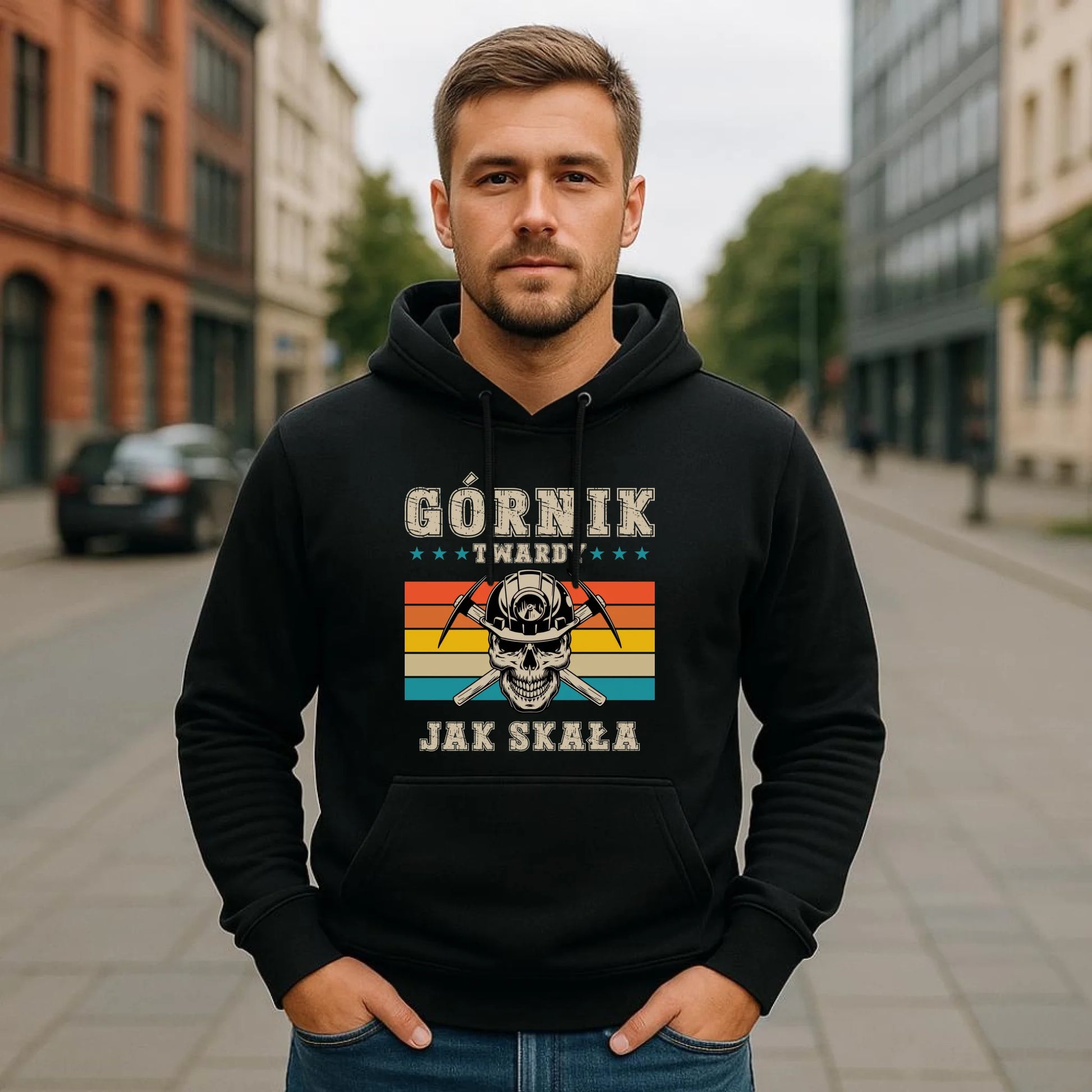 Bluza męska z kapturem - prezent dla górnika - Górnik twardy jak skała G21 - StoryCups.pl