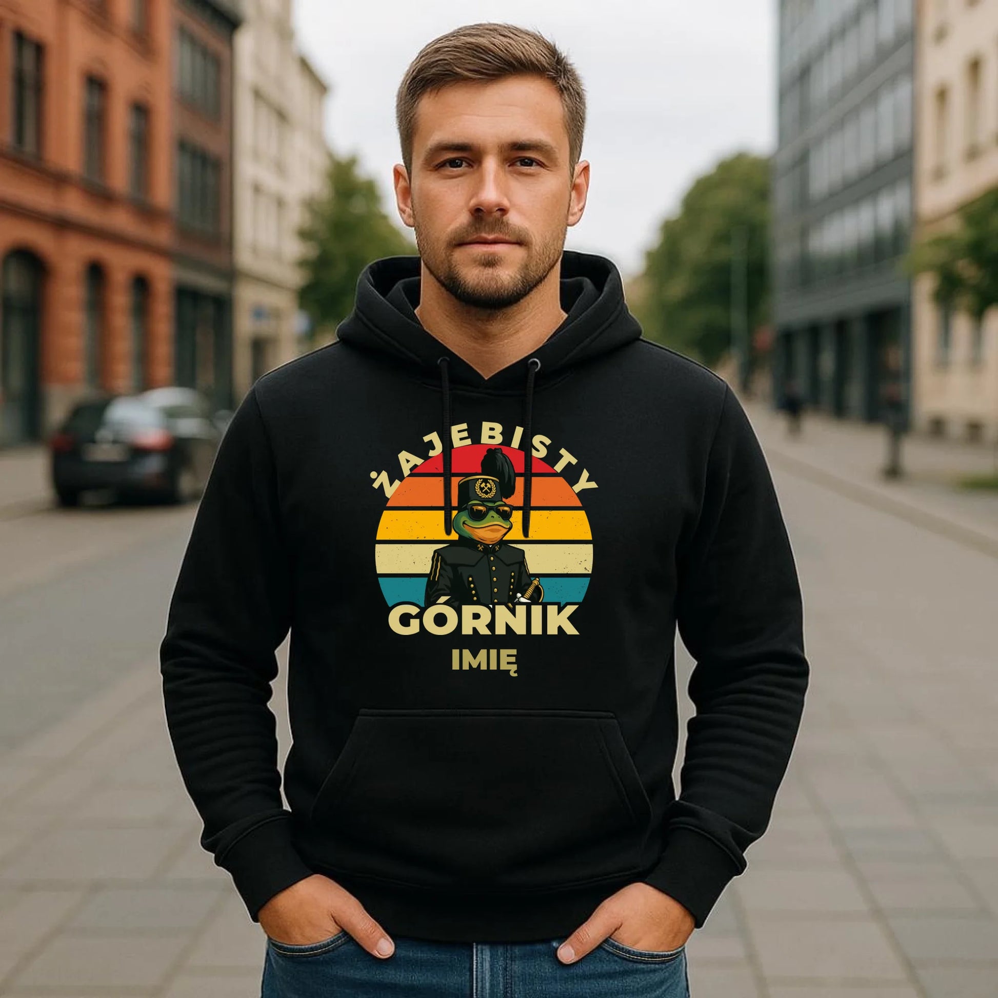 Bluza męska z kapturem - prezent dla górnika - Żajebisty górnik - personalizowana G19 - StoryCups.pl