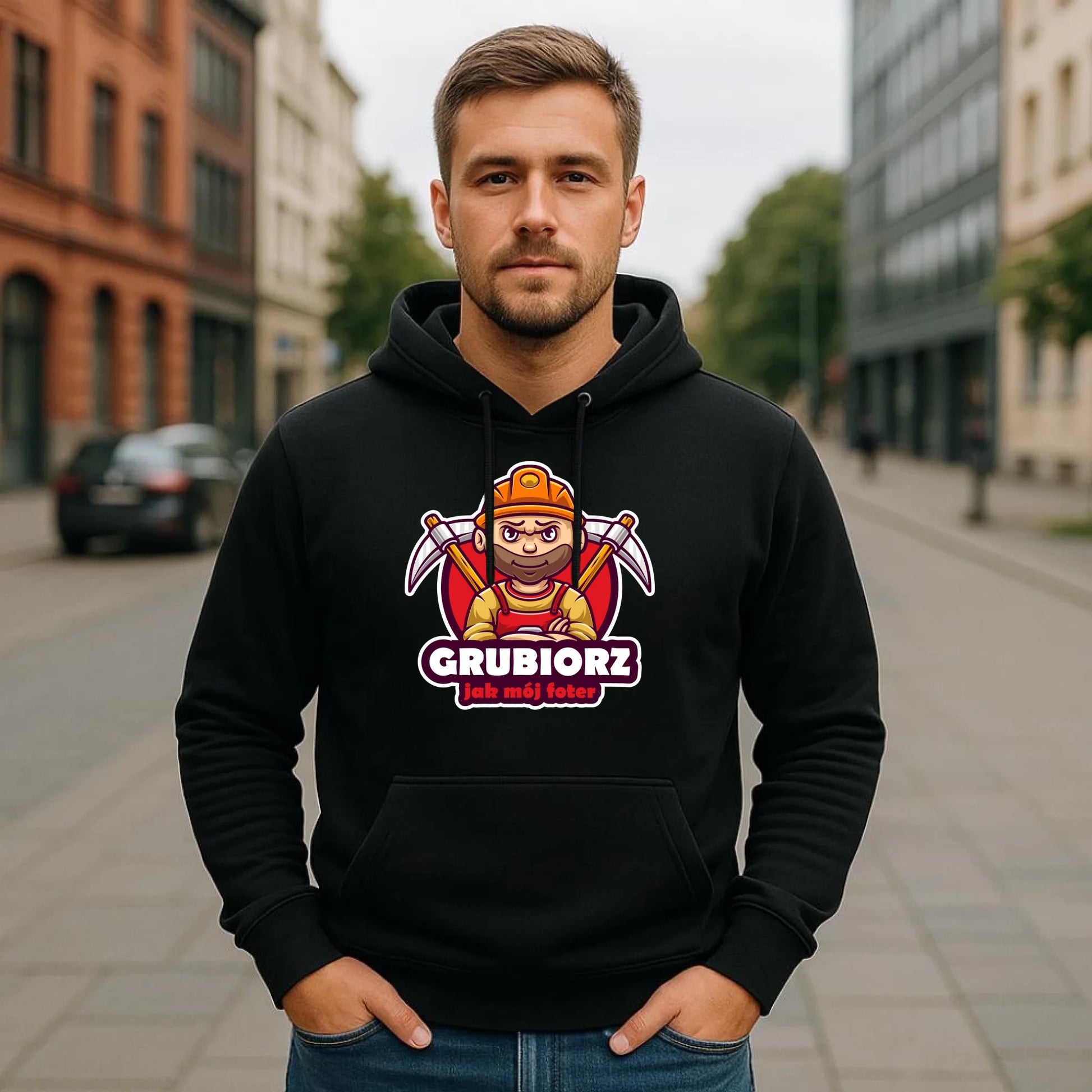 Bluza męska z kapturem - prezent dla górnika - Grubiorz jak mój foter G13 - StoryCups.pl