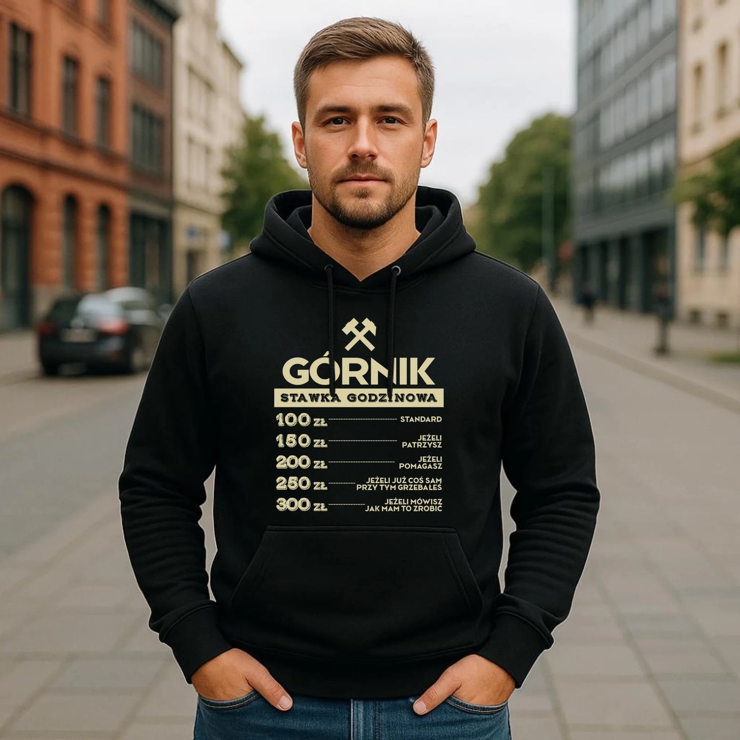 Bluza męska z kapturem - prezent dla górnika - Górnik stawka godzinowa G14 - StoryCups.pl