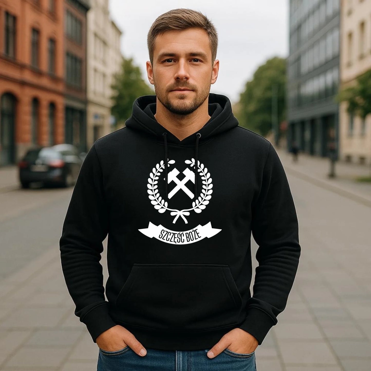 Bluza męska z kapturem - prezent dla górnika - Szczęść Boże G02 - StoryCups.pl