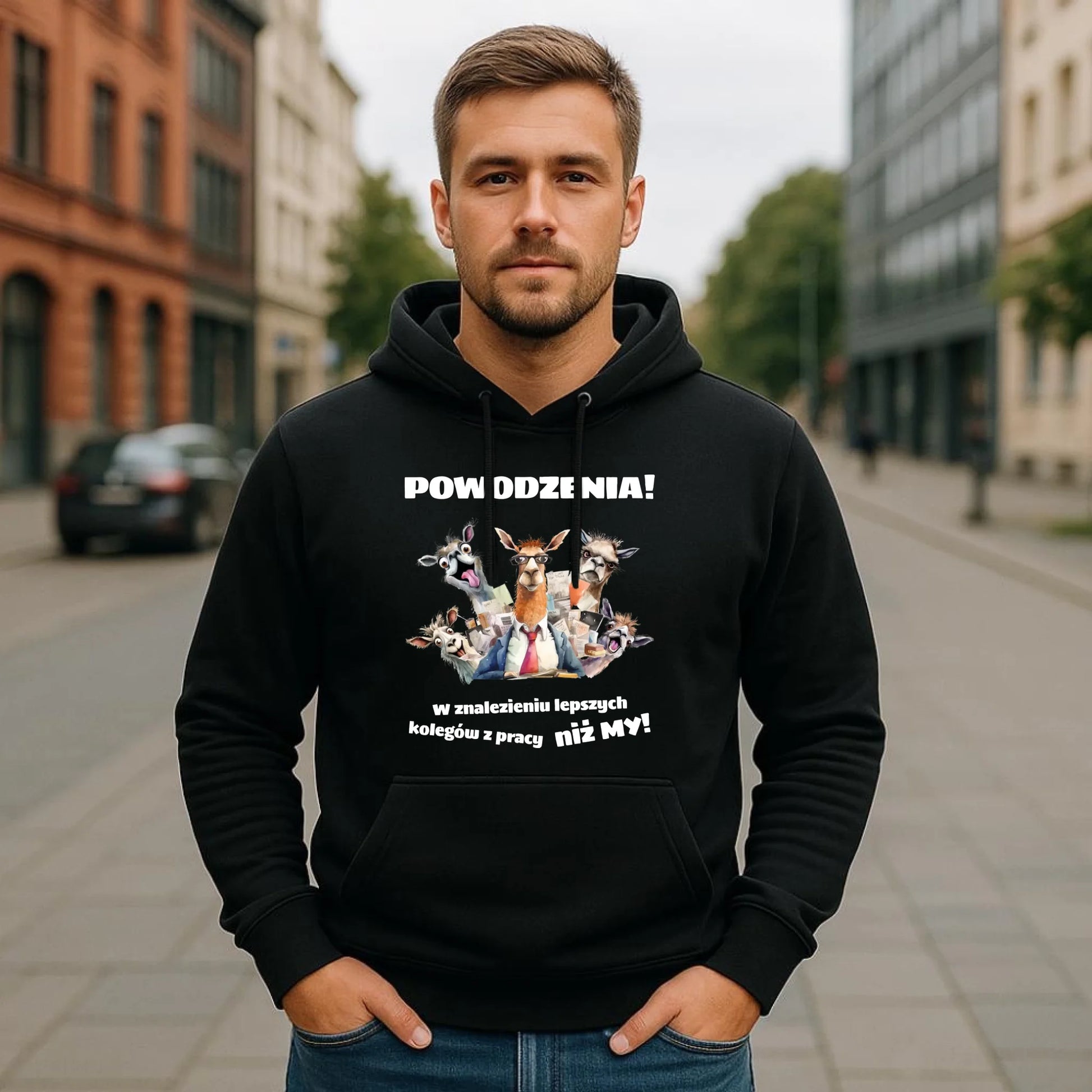 Bluza męska z kapturem na odejście z pracy - Powodzenia w znalezieniu lepszych kolegów OP08 - StoryCups.pl