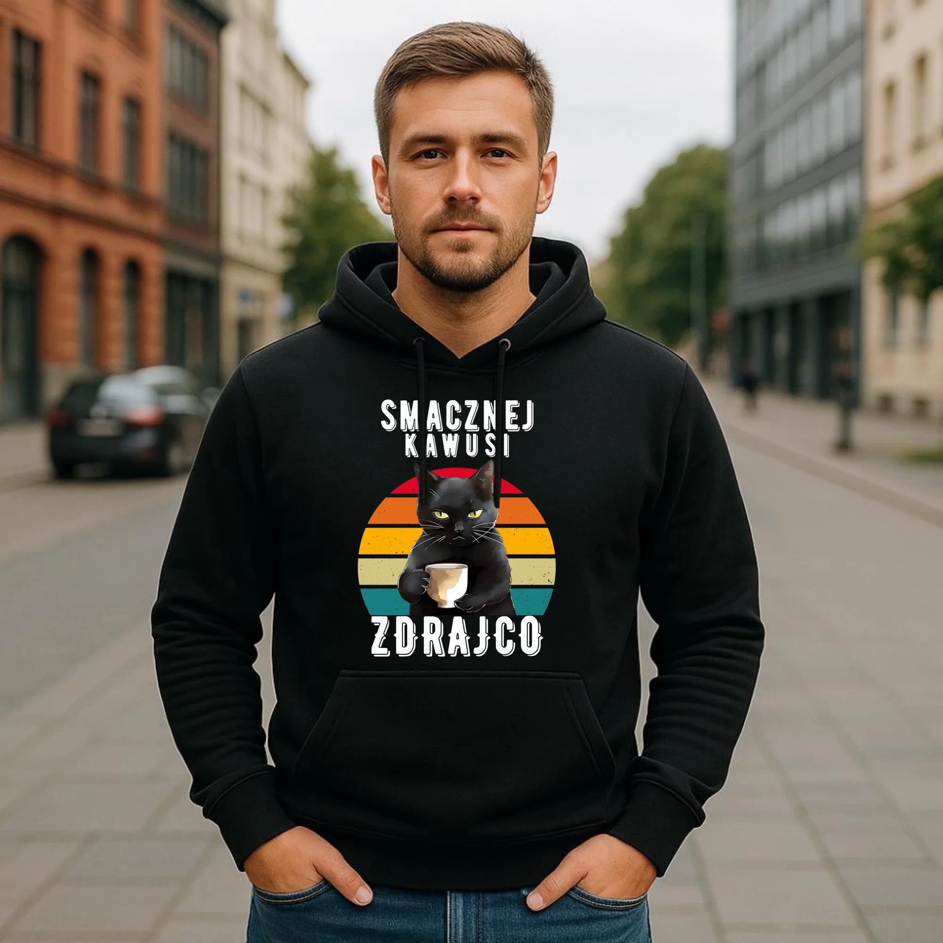 Bluza męska z kapturem na odejście z pracy - Smacznej kawusi zdrajco OP03 - StoryCups.pl