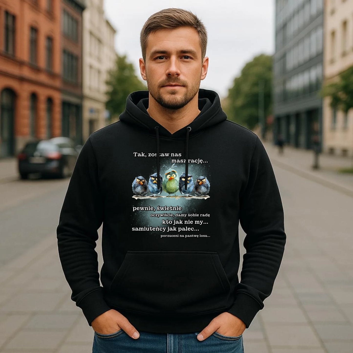 Bluza męska z kapturem na odejście z pracy - Tak, zostaw nas OP06 - StoryCups.pl