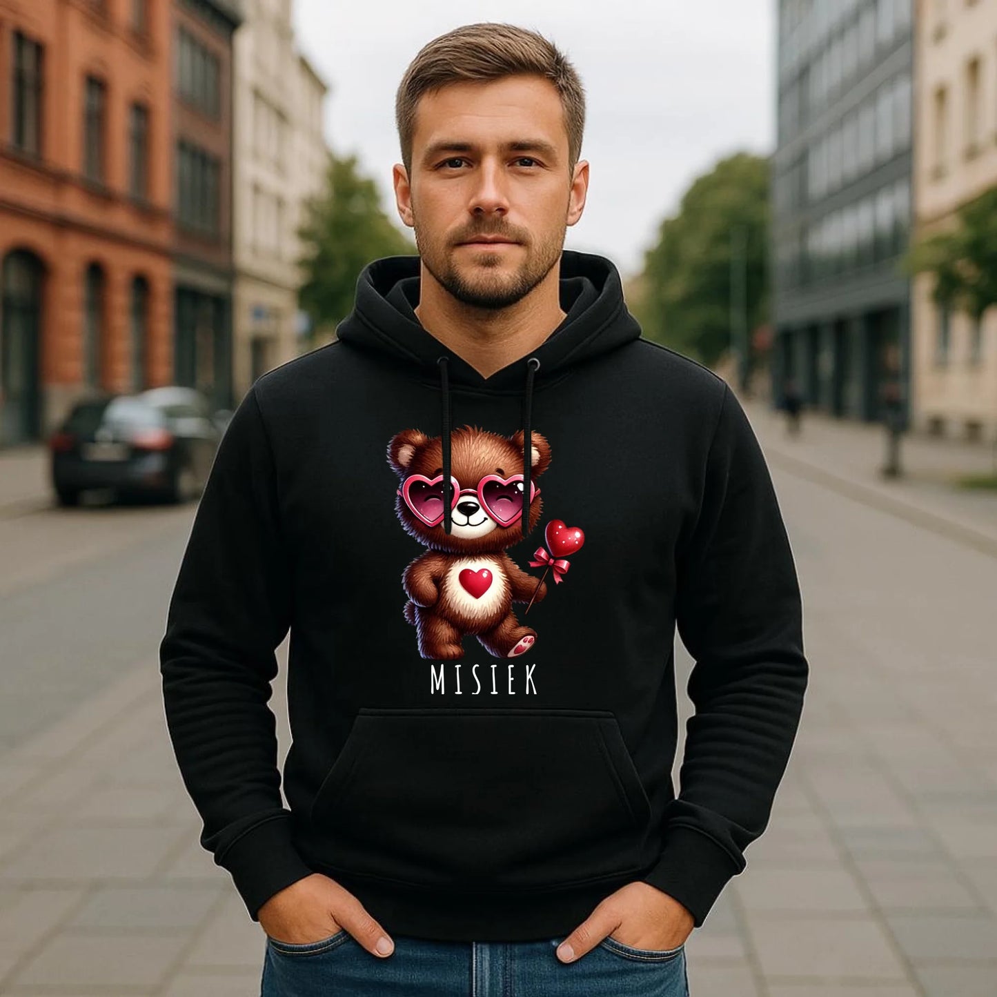 Bluza męska z kapturem - Misiek z sercem W34 - StoryCups.pl