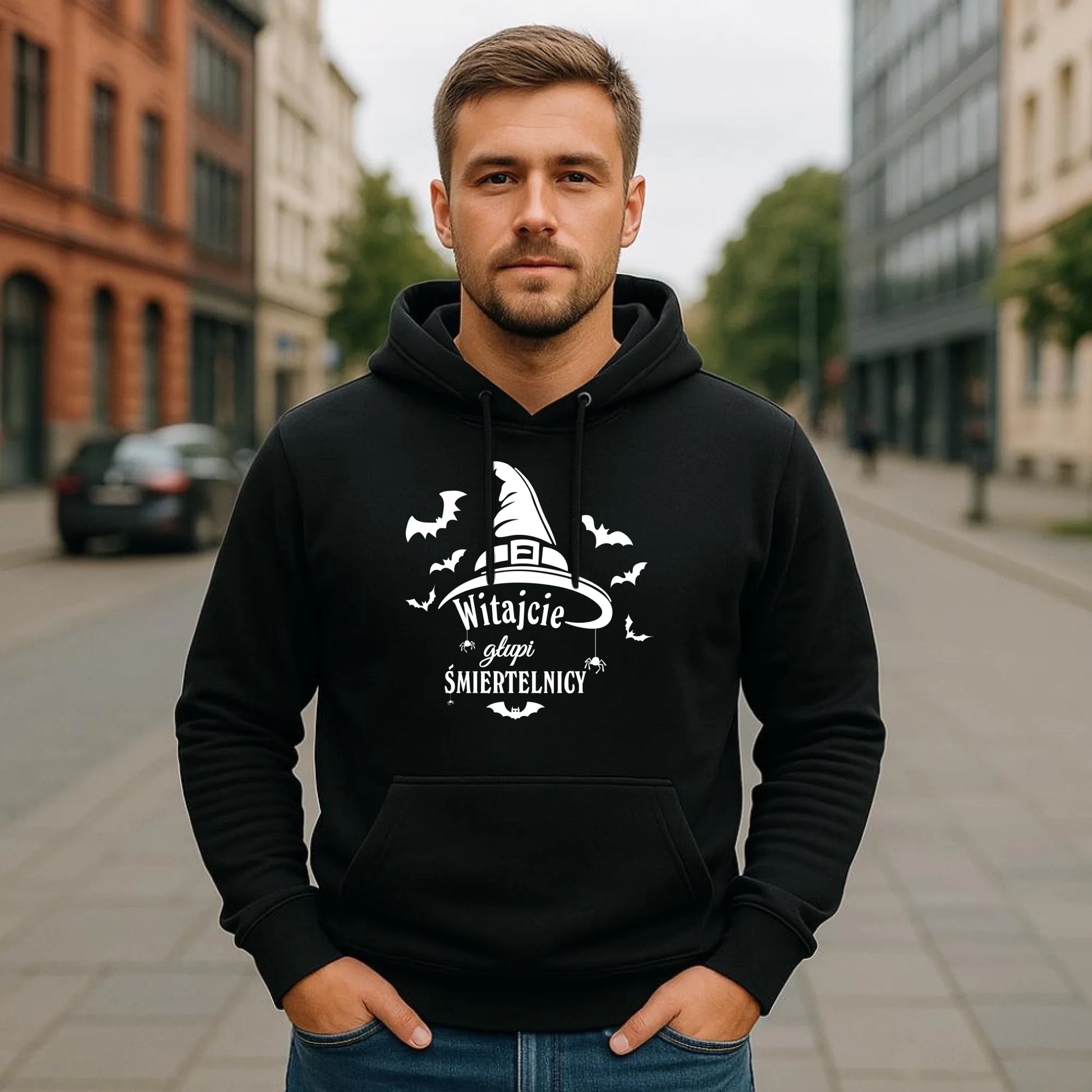 Bluza męska z kapturem na Halloween - Witajcie głupi śmiertelnicy HL23 - StoryCups.pl